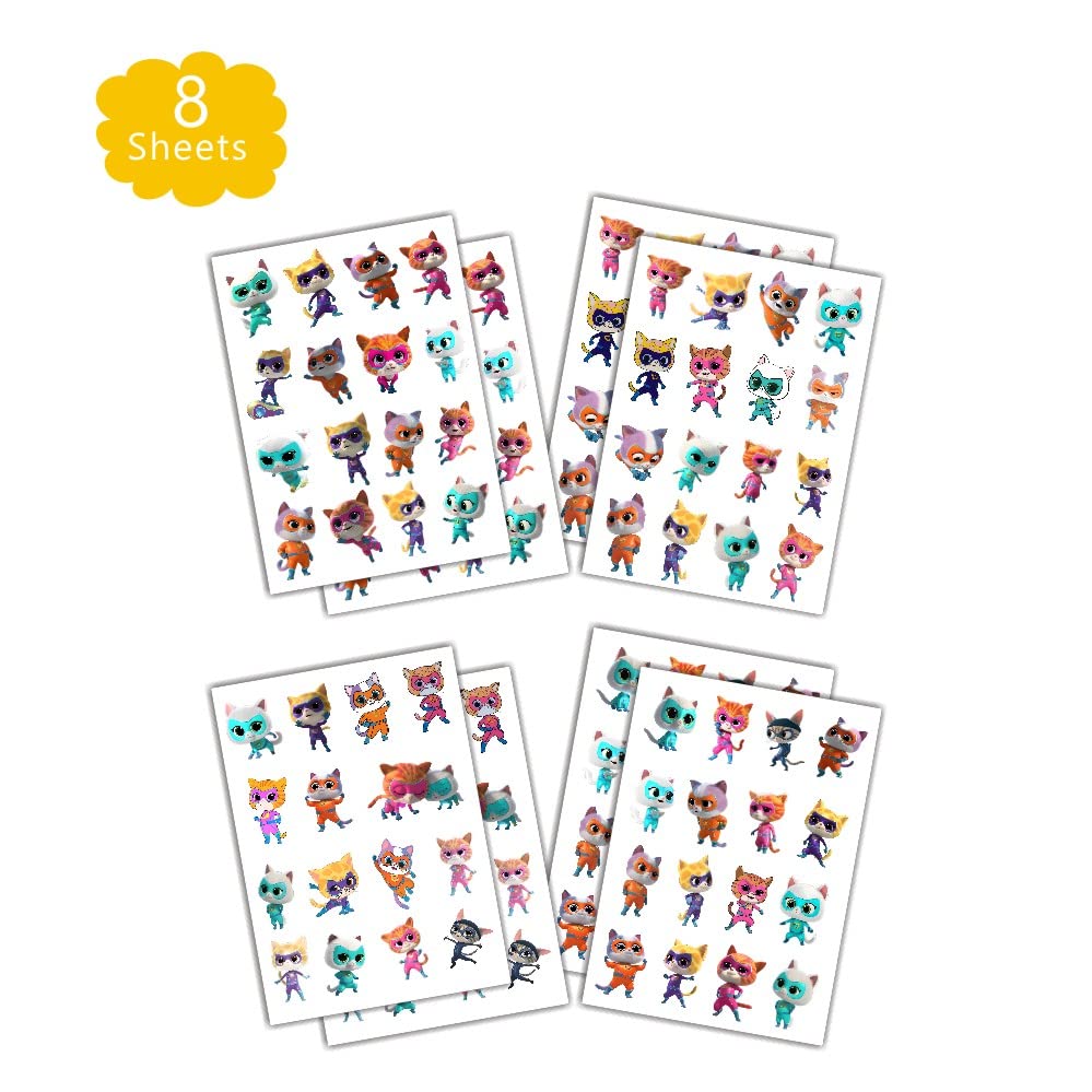 SDONY 8 Sheets Super Cats Temporary Tattoos for Kids | Party Decorations & Party Supplies