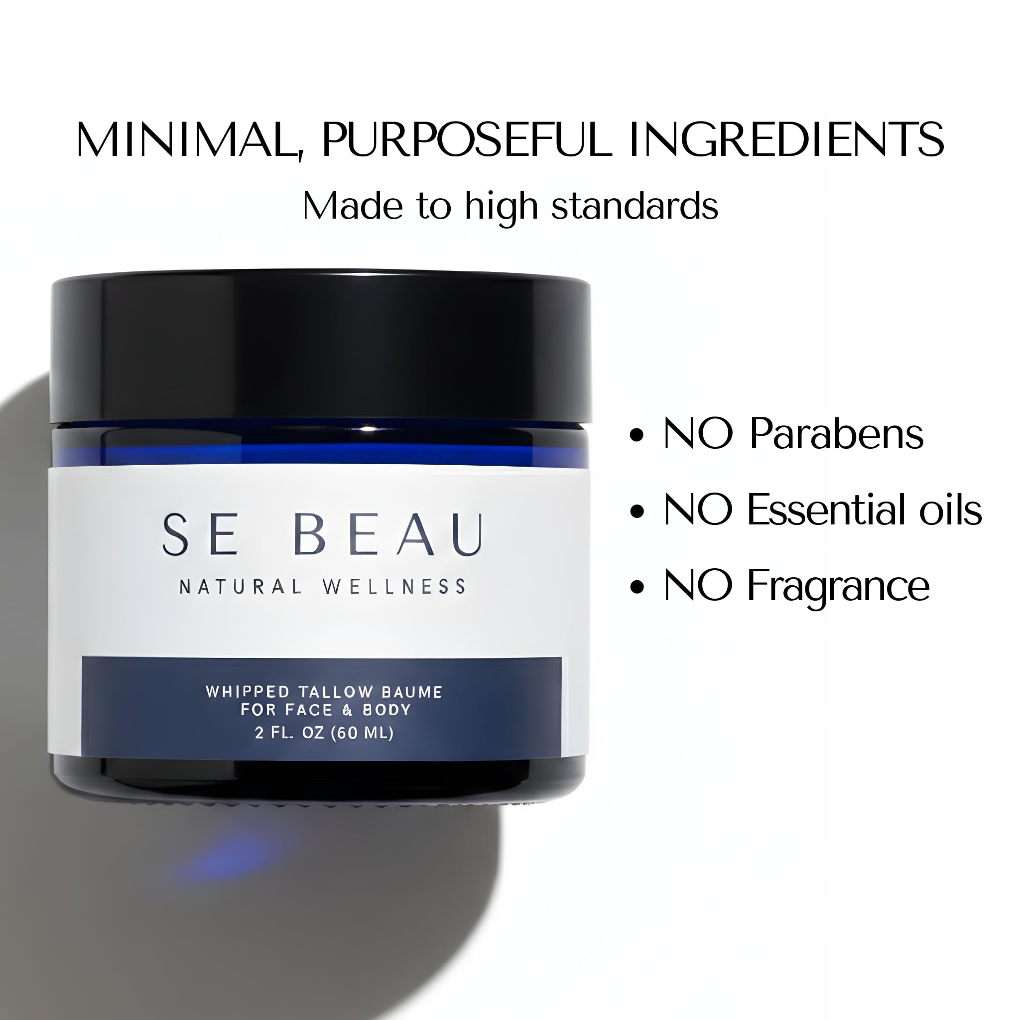 Se Beau Tallow Balm – Unscented Whipped Grass-Fed Moisturizer with Manuka Honey & Calendula