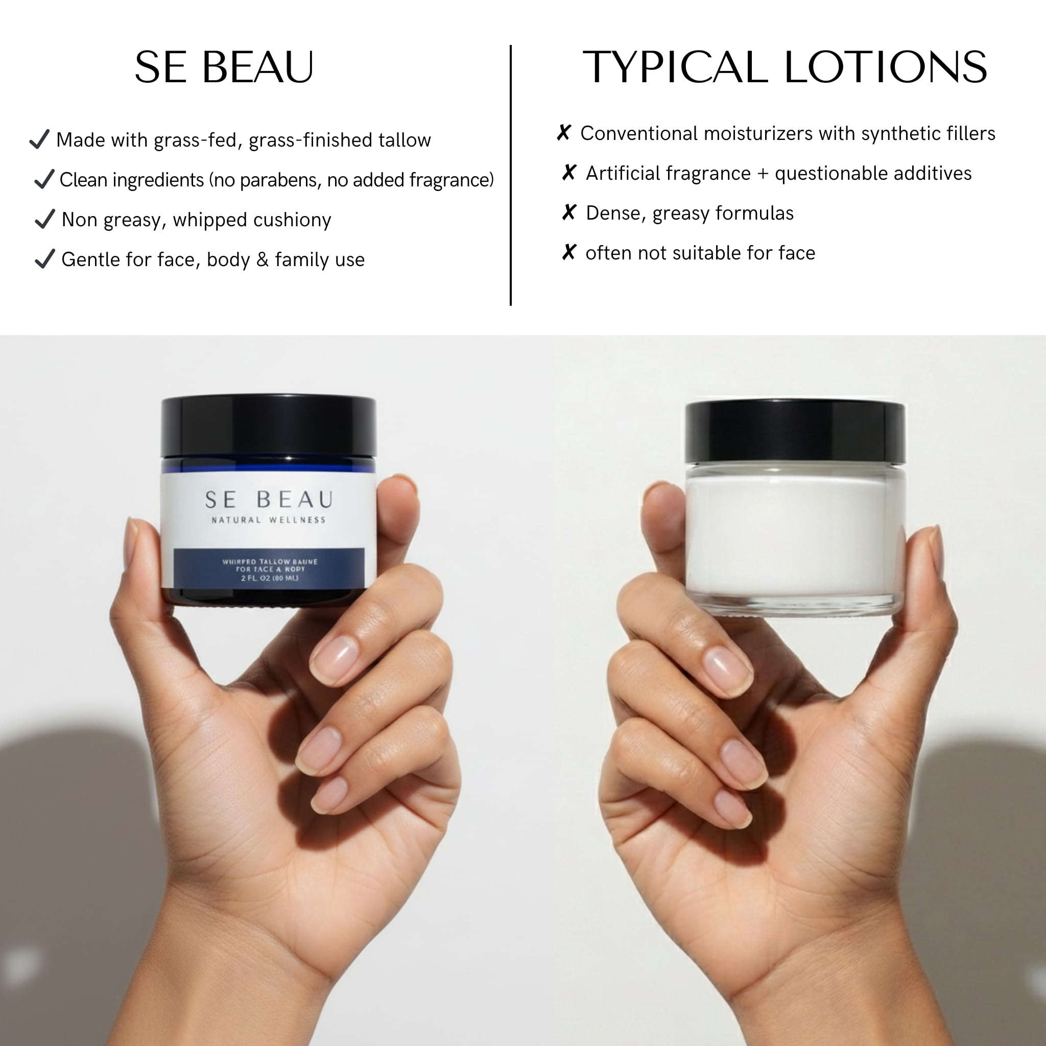 Se Beau Tallow Balm – Unscented Whipped Grass-Fed Moisturizer with Manuka Honey & Calendula