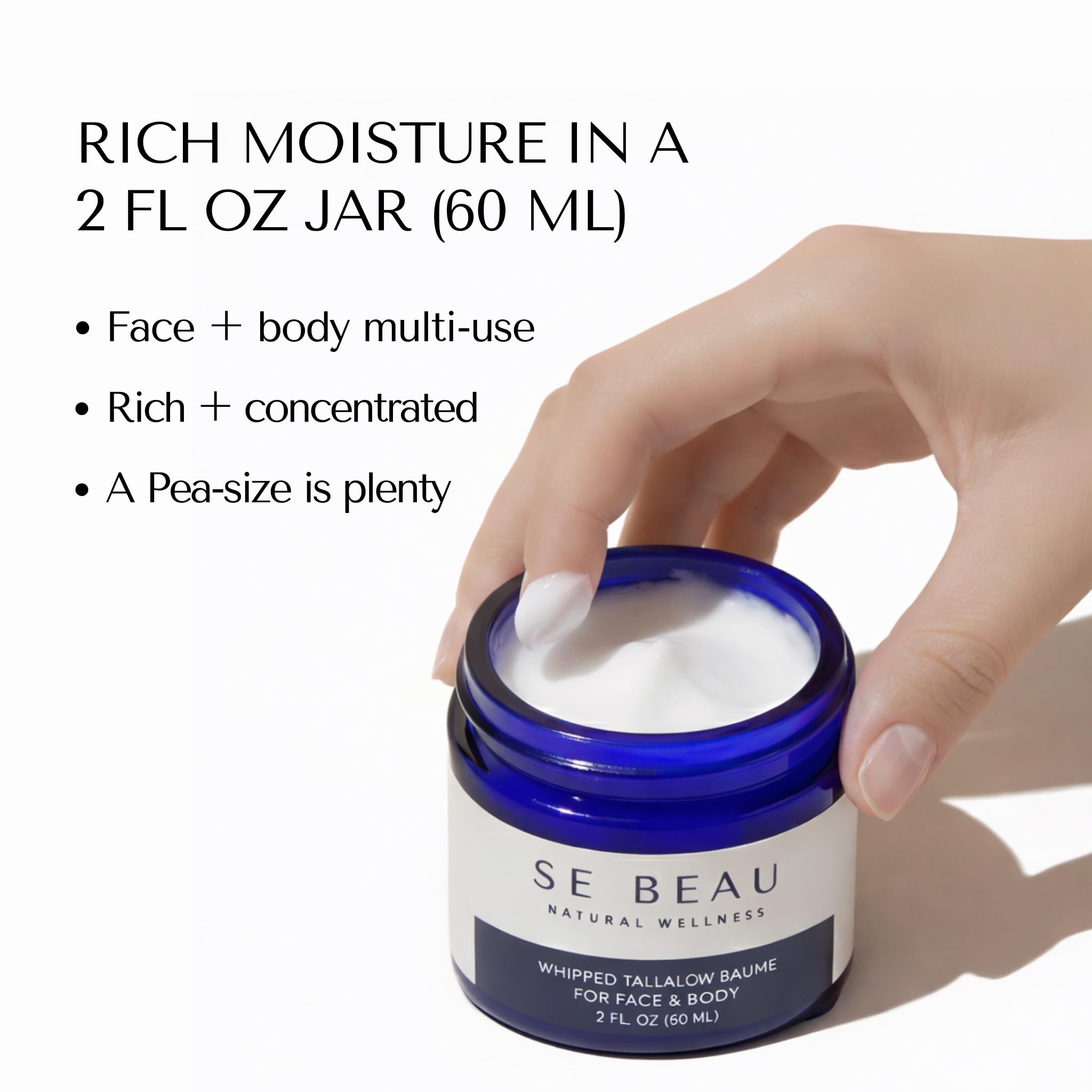Se Beau Tallow Balm – Unscented Whipped Grass-Fed Moisturizer with Manuka Honey & Calendula