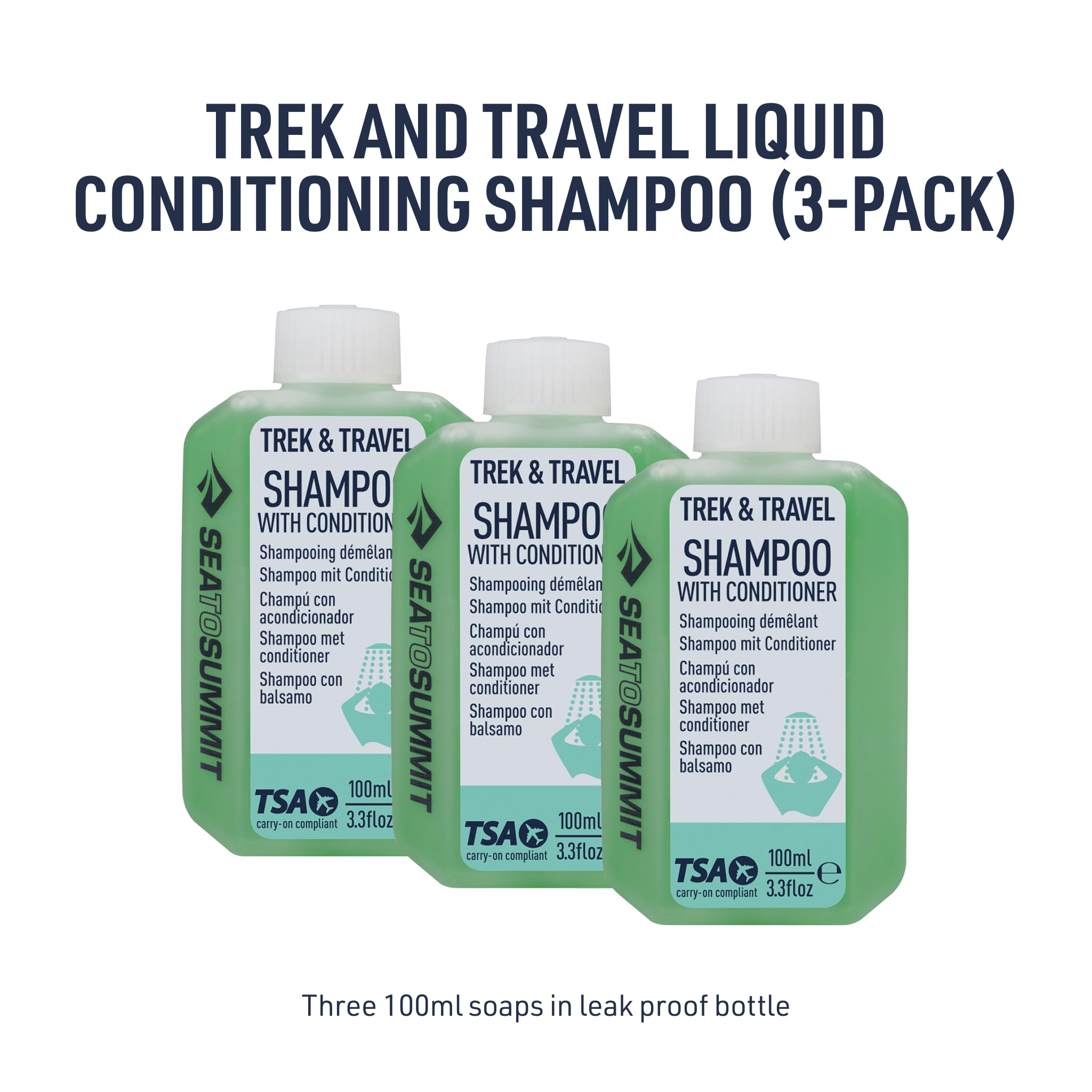 Sea to Summit Trek and Travel Liquid Conditioning Shampoo, 3-Pack (3 x 100ml) | TSA-Approved Travel Hair Care