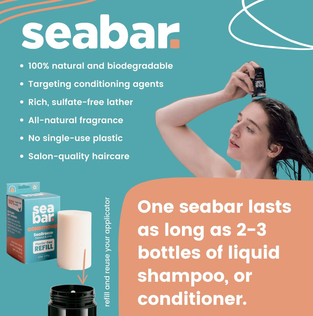 SeaBar Shampoo & Conditioner Bar Set – All-Natural, Vegan, Sulfate-Free, Zero Waste