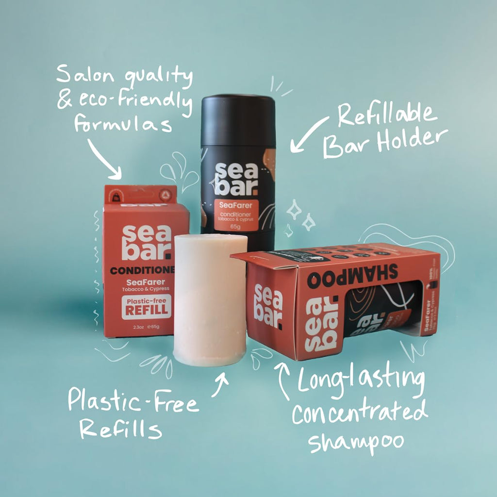 SeaBar Shampoo & Conditioner Bar Set - All-Natural, Vegan, Zero-Waste