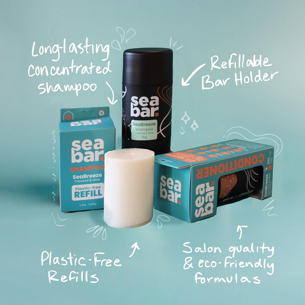 SeaBar Shampoo & Conditioner Bar Set – All-Natural, Vegan, Sulfate-Free, Zero Waste