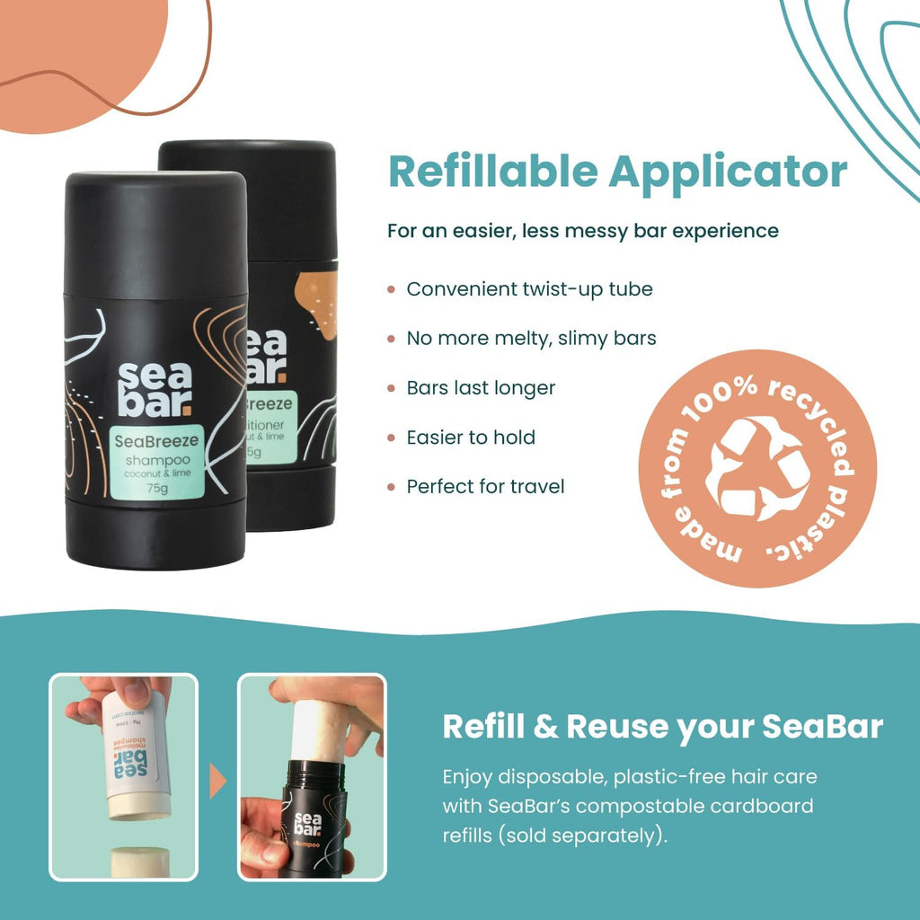 SeaBar Shampoo & Conditioner Bar Set – All-Natural, Vegan, Sulfate-Free, Zero Waste