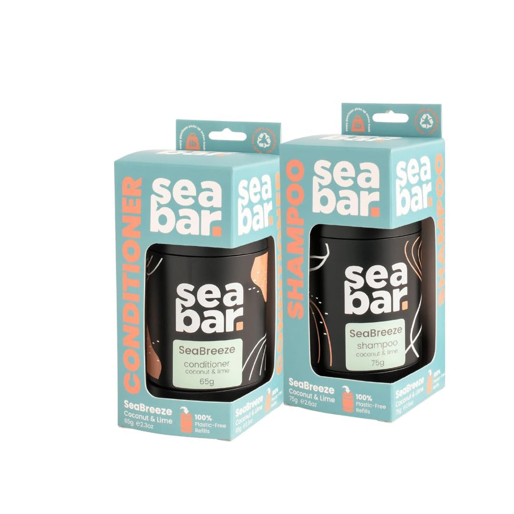 SeaBar Shampoo & Conditioner Bar Set – All-Natural, Vegan, Sulfate-Free, Zero Waste