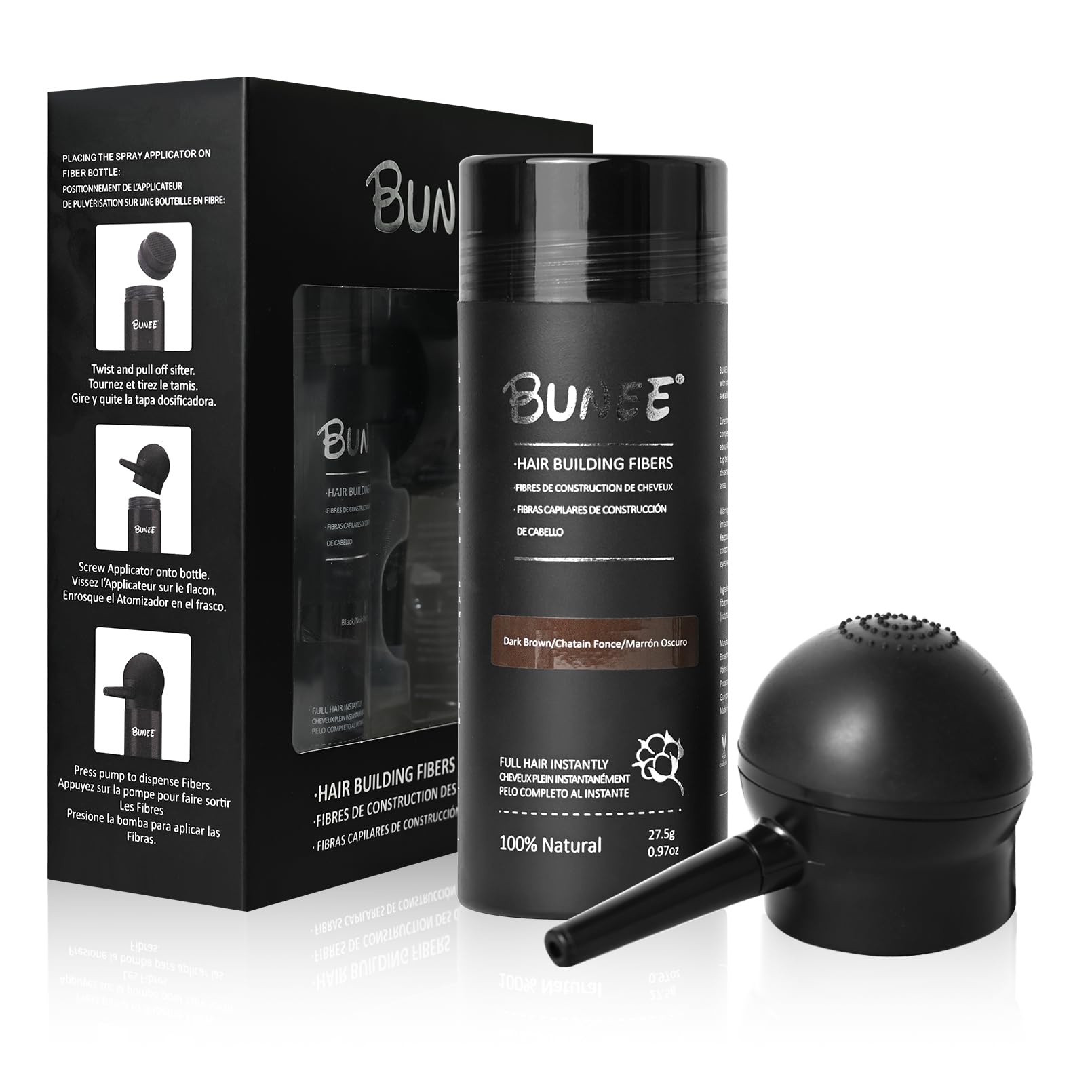 Seaboll Hair Building Fibers – 2-in-1 Hairline & Beard Coverage Kit (Dark Brown)