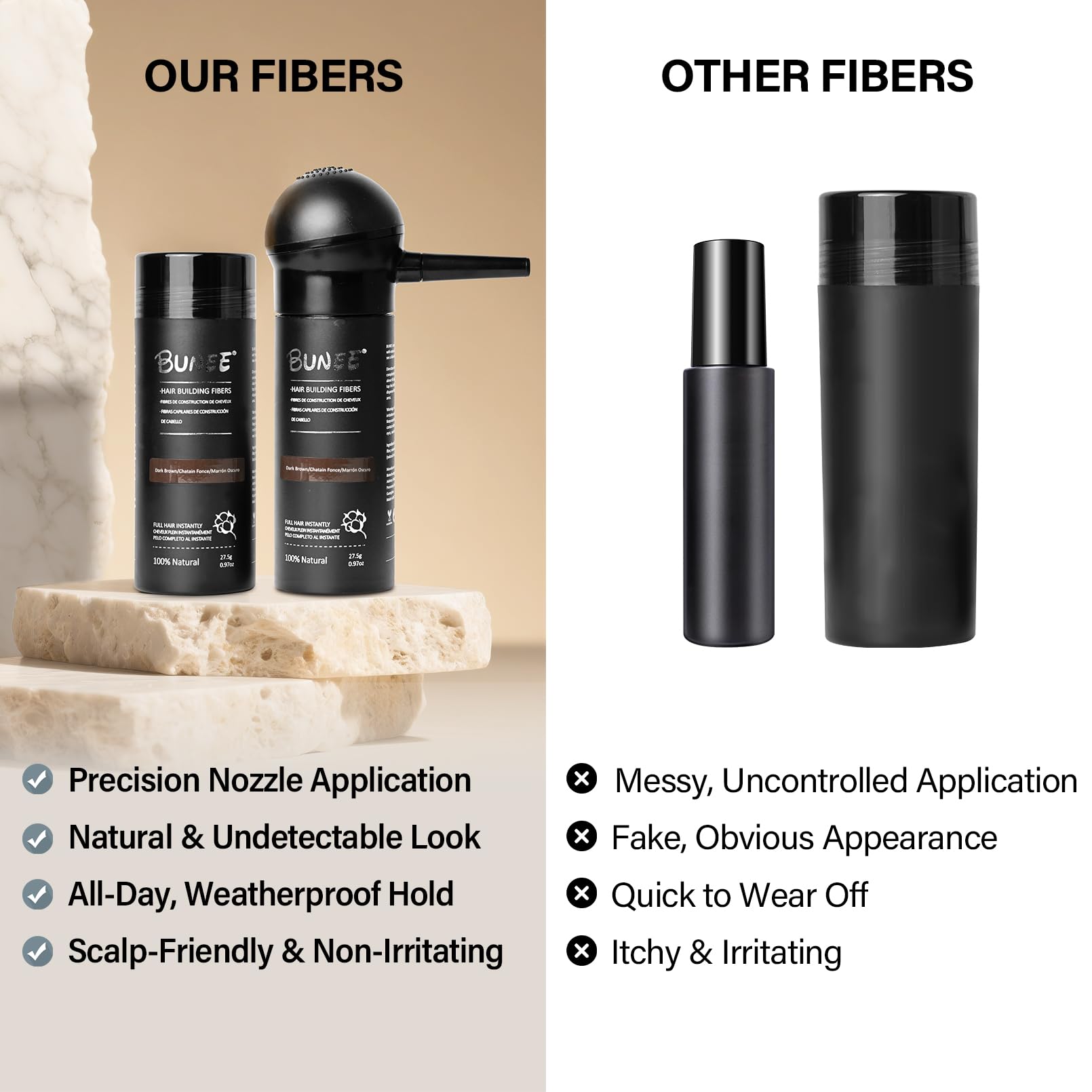 Seaboll Hair Building Fibers – 2-in-1 Hairline & Beard Coverage Kit (Dark Brown)