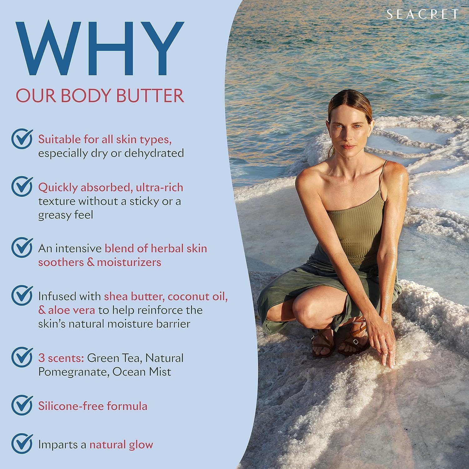SEACRET Minerals Body Butter Pomegranate – Dead Sea Skincare, 8.5 oz