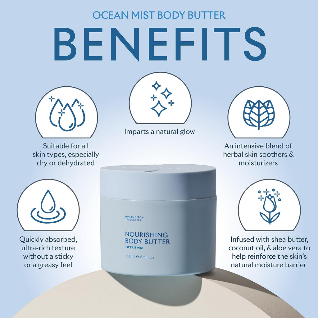 SEACRET Minerals Dead Sea Body Butter – Ocean Mist, Ultra-Rich Shea & Coconut Oil, 8.5 fl oz
