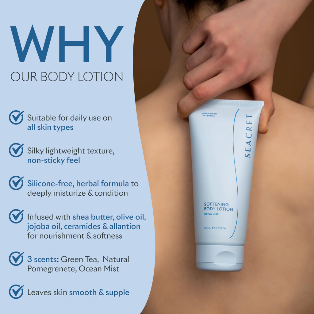 SEACRET Body Lotion for Dry Skin | Daily Moisturizer with Ceramide, Squalane & Dead Sea Minerals - Ocean Mist Scent, 6.8 oz