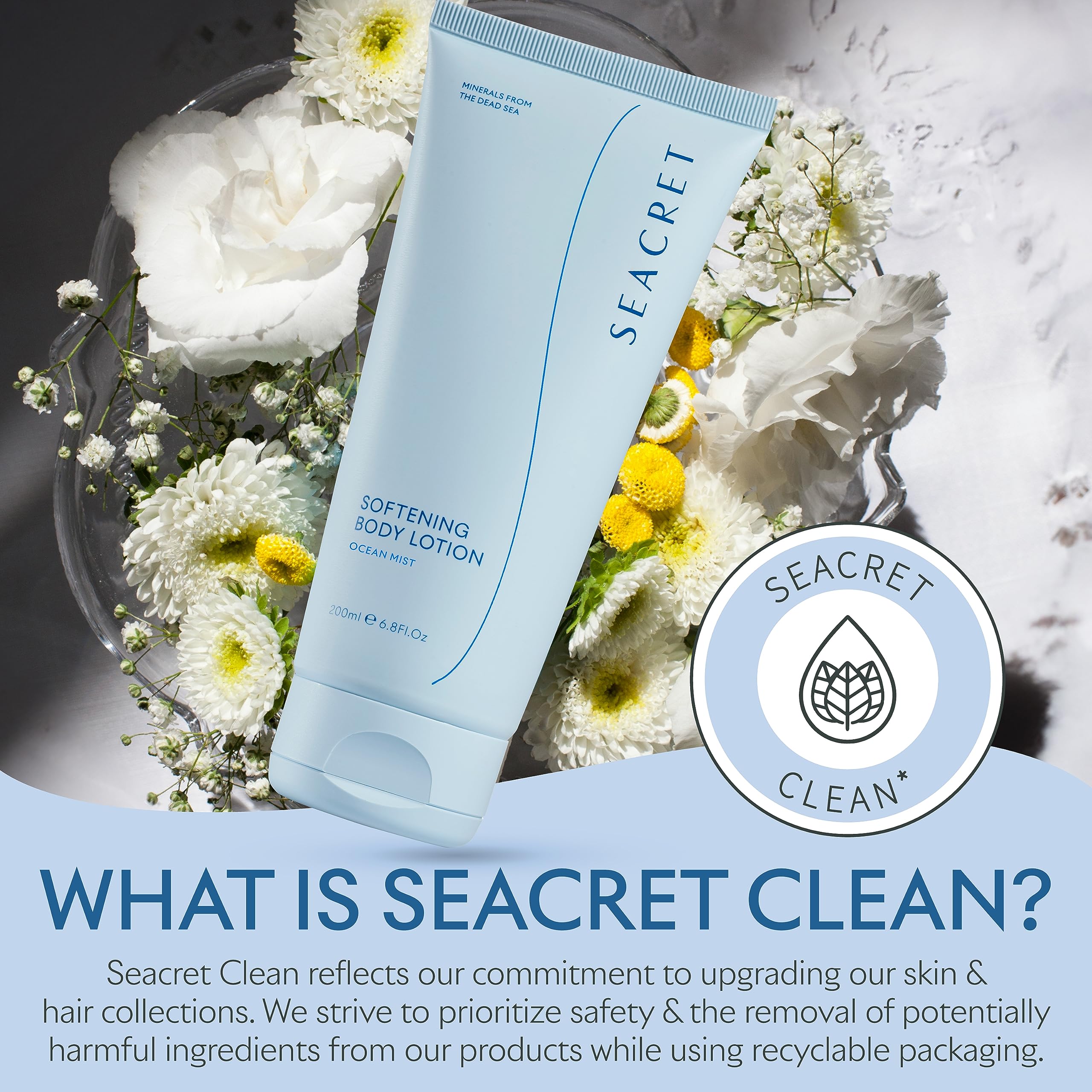 SEACRET Body Lotion for Dry Skin | Daily Moisturizer with Ceramide, Squalane & Dead Sea Minerals - Ocean Mist Scent, 6.8 oz