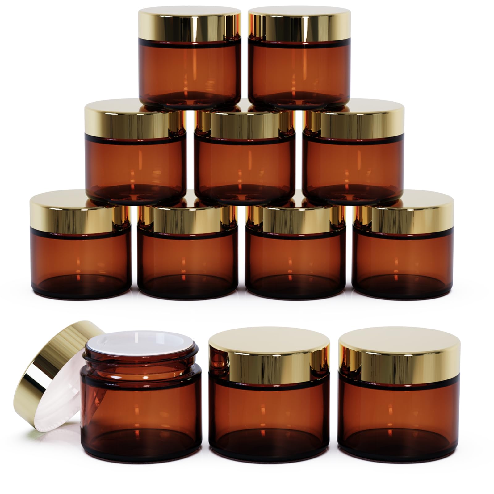 Seafulee 12-Pack 2oz Amber Glass Jars with Lids – Travel Toiletry & Cosmetic Containers