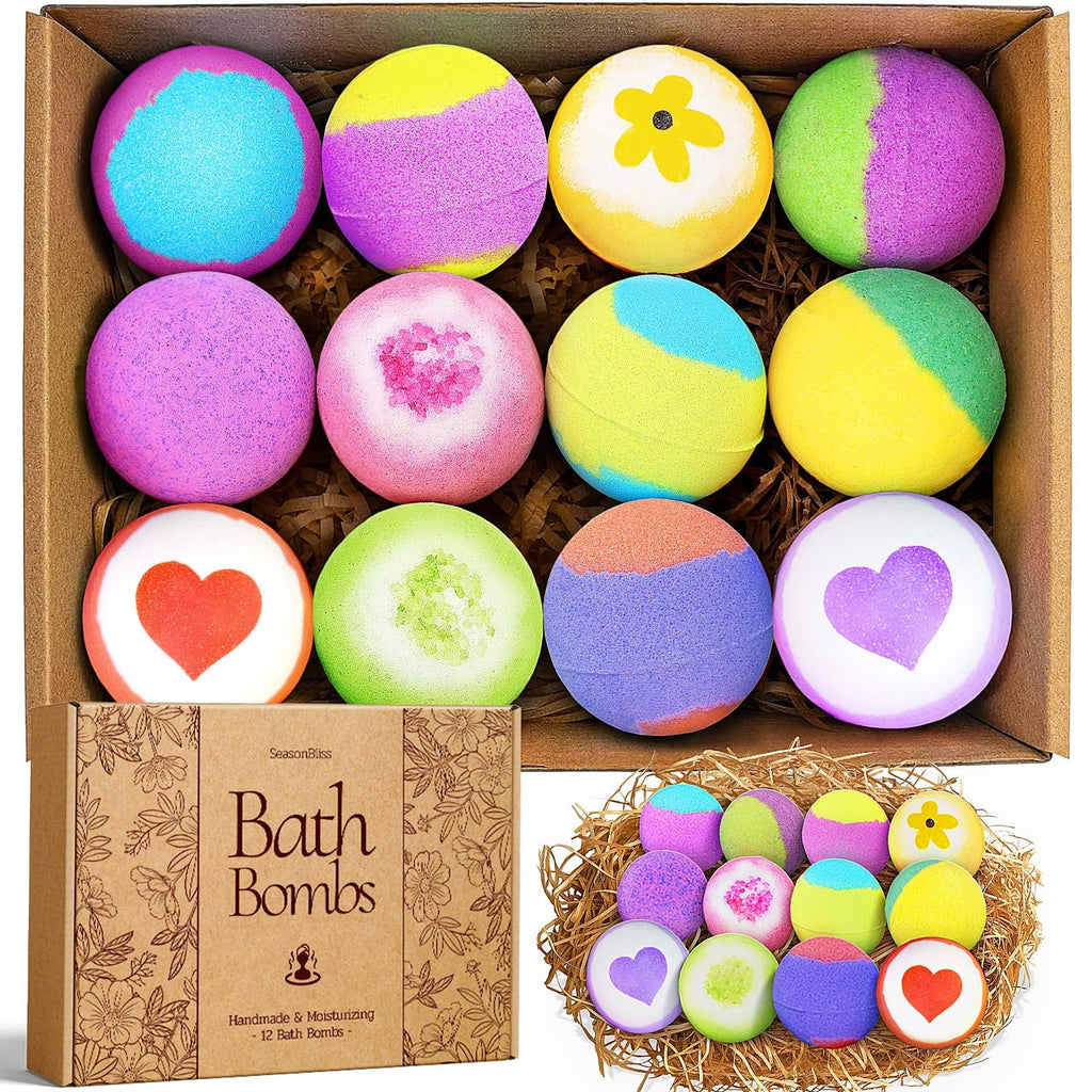 SeasonBliss Bath Bombs 12-Pack – Handmade Shea Butter Bombs for Relaxing Baths
