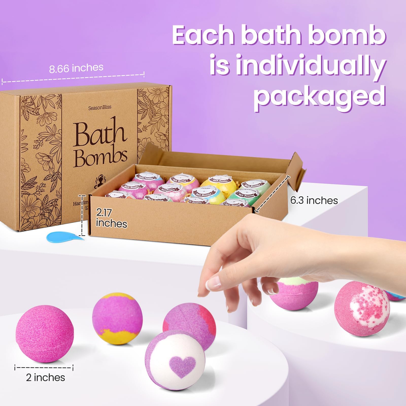 SeasonBliss Bath Bombs 12-Pack – Handmade Shea Butter Bombs for Relaxing Baths
