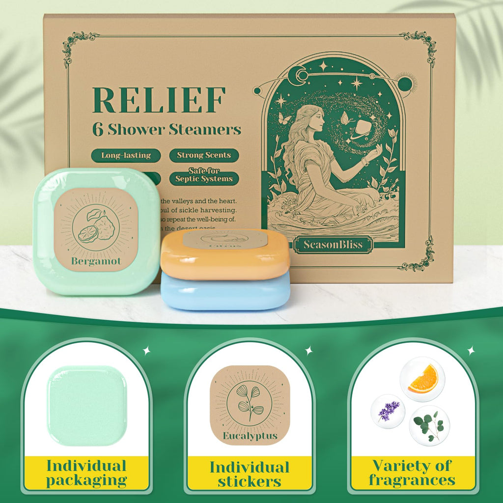 SeasonBliss 6-Pack Shower Steamers - Gift Box for Self-Care & Relaxation