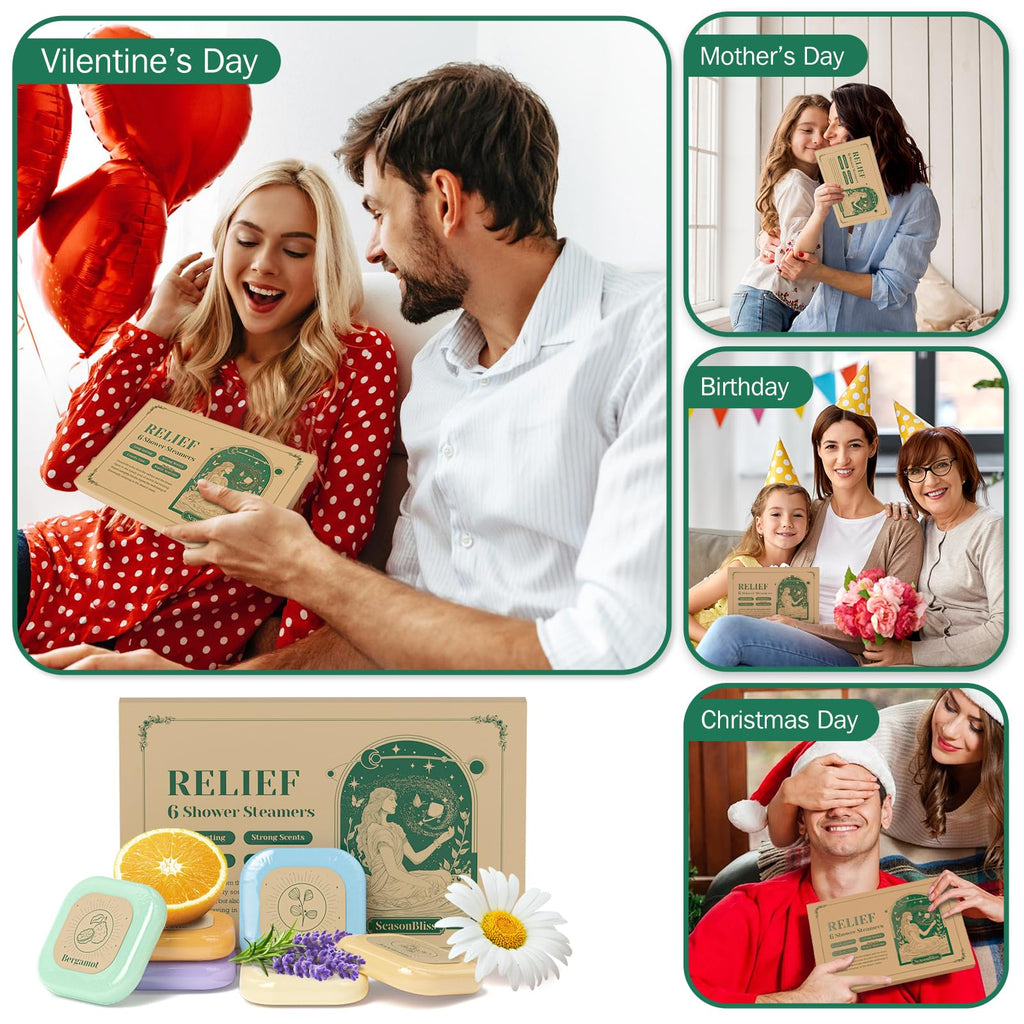 SeasonBliss 6-Pack Shower Steamers - Gift Box for Self-Care & Relaxation