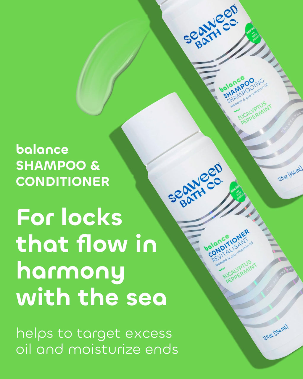 Seaweed Bath Co. Balance Shampoo & Conditioner Set – Eucalyptus Peppermint (12 oz x2)