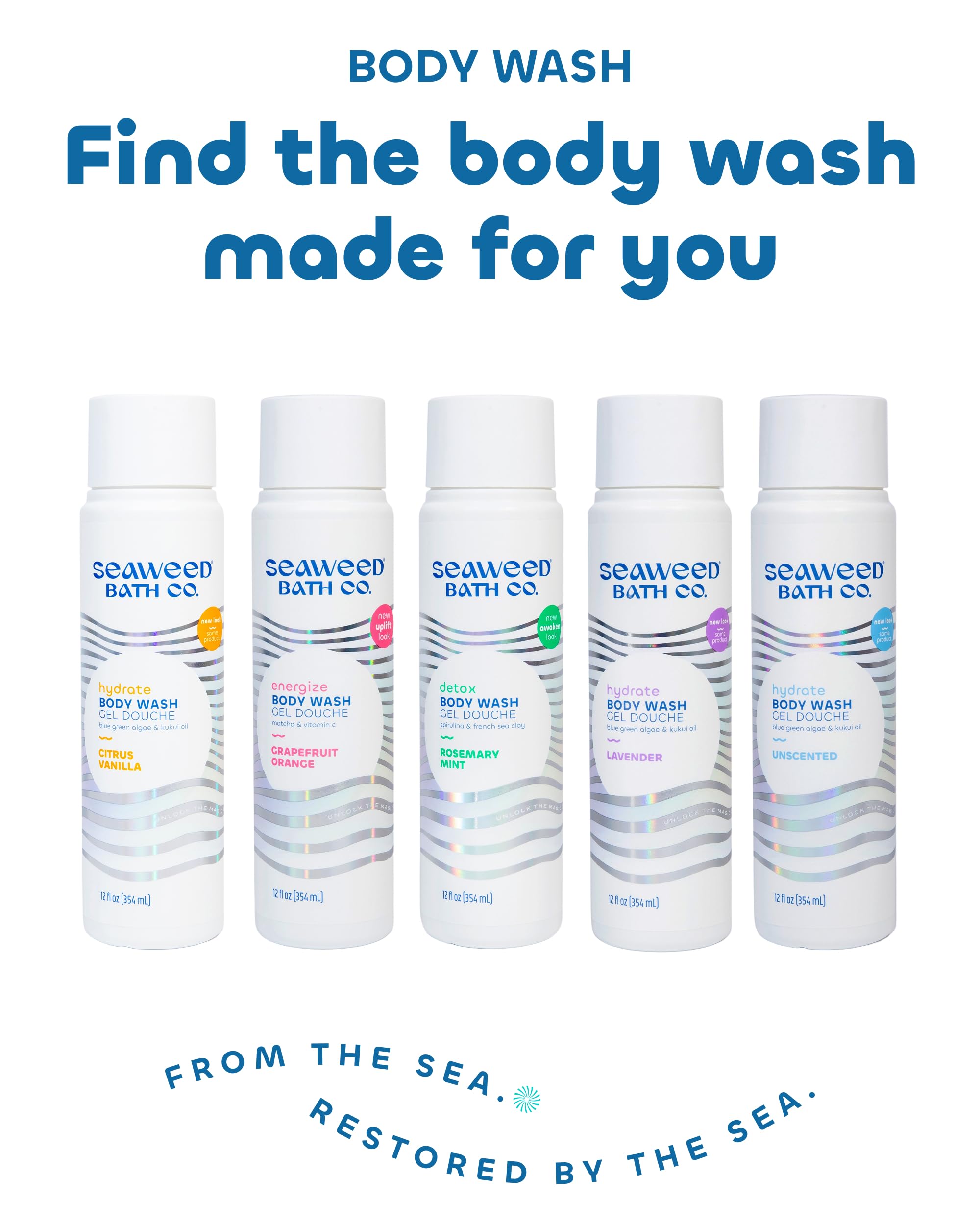 Seaweed Bath Co. Energize Body Wash – Grapefruit Orange | 12 oz (Pack of 2) | Vegan, Paraben & Sulfate Free
