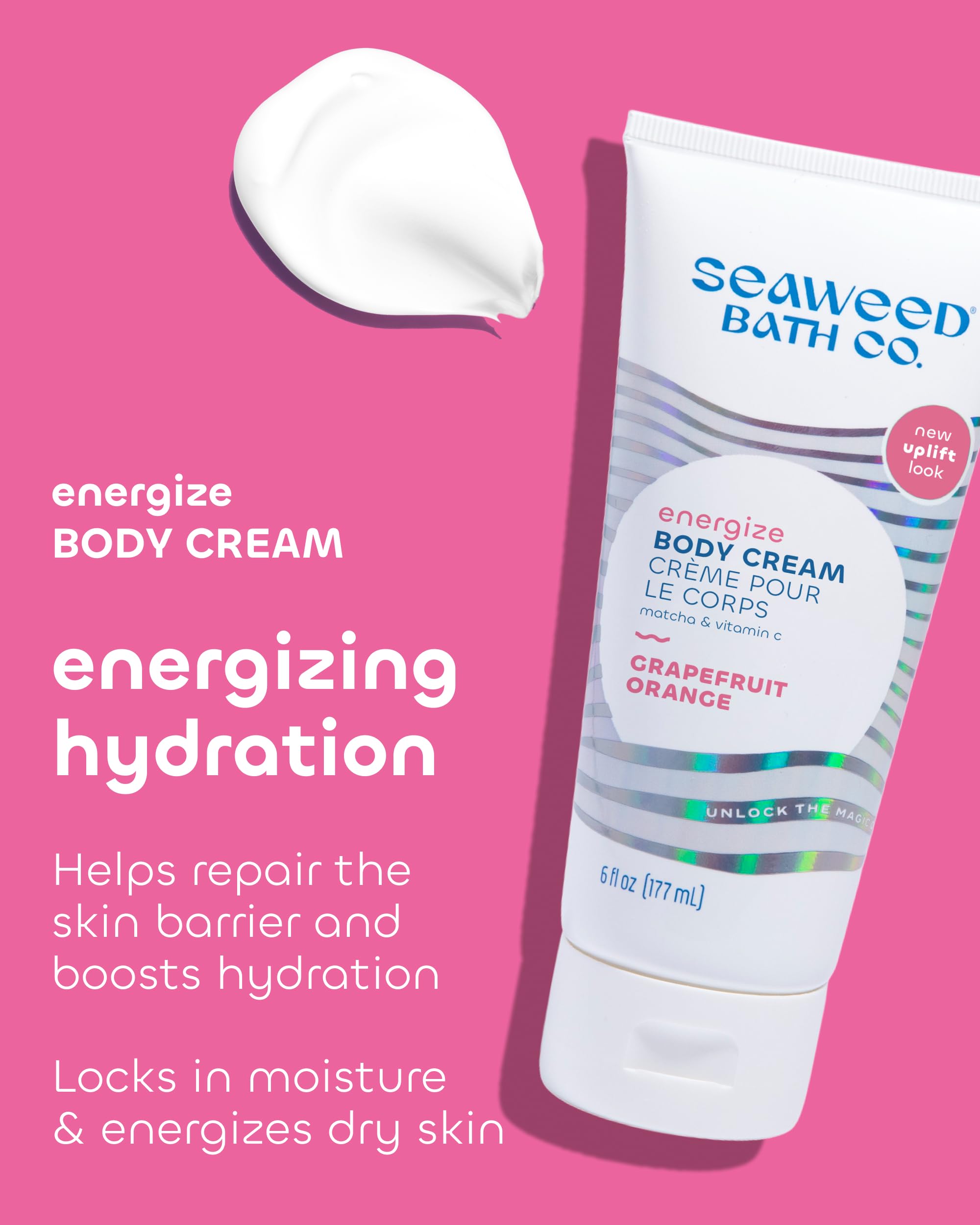 Seaweed Bath Co. Energize Body Cream – Grapefruit Orange | Vitamin C, Hyaluronic Acid & Shea Butter | 6 oz