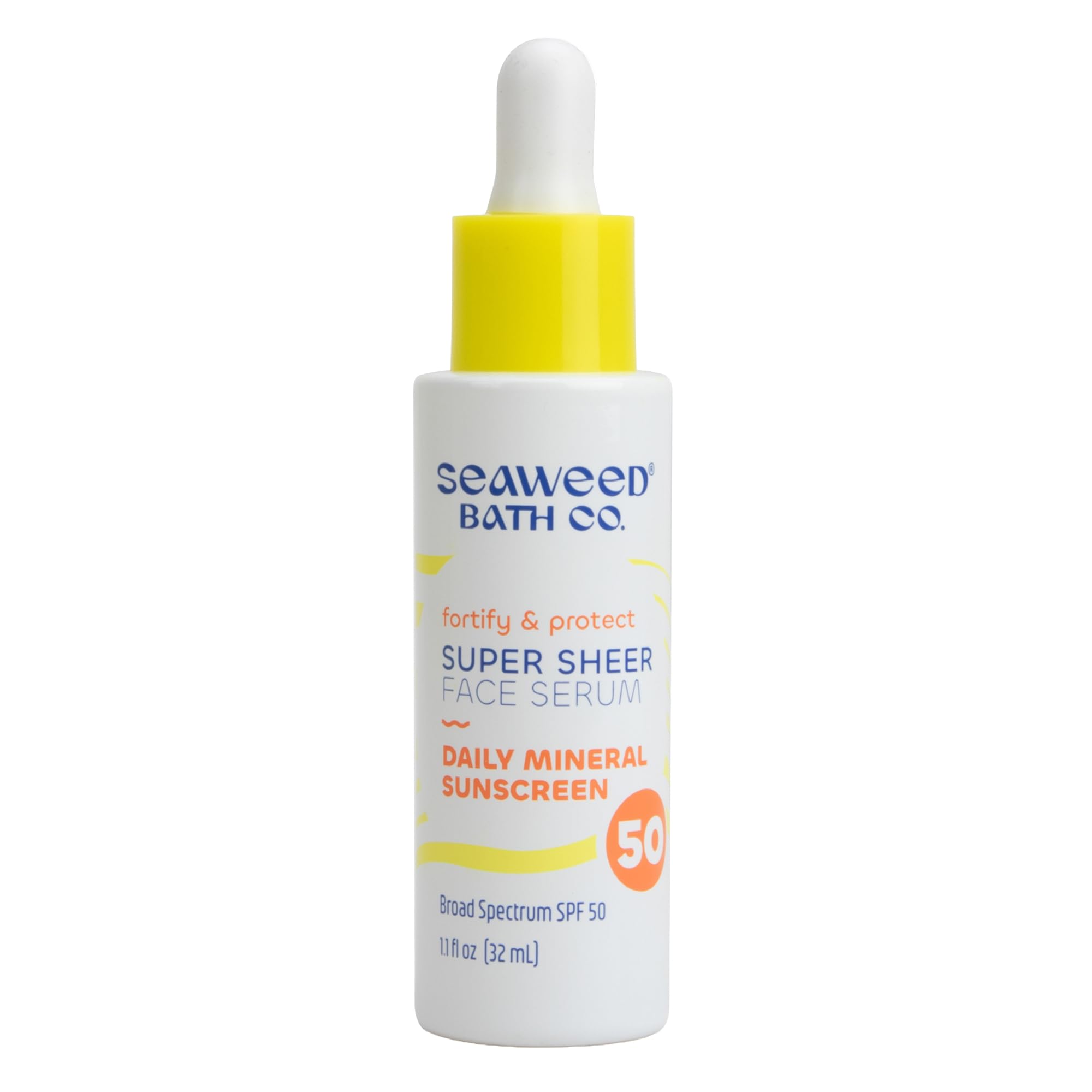 Seaweed Bath Co. Fortify & Protect Super Sheer SPF 50 Facial Sunscreen – 1.1 oz, Broad Spectrum, Non-Tinted