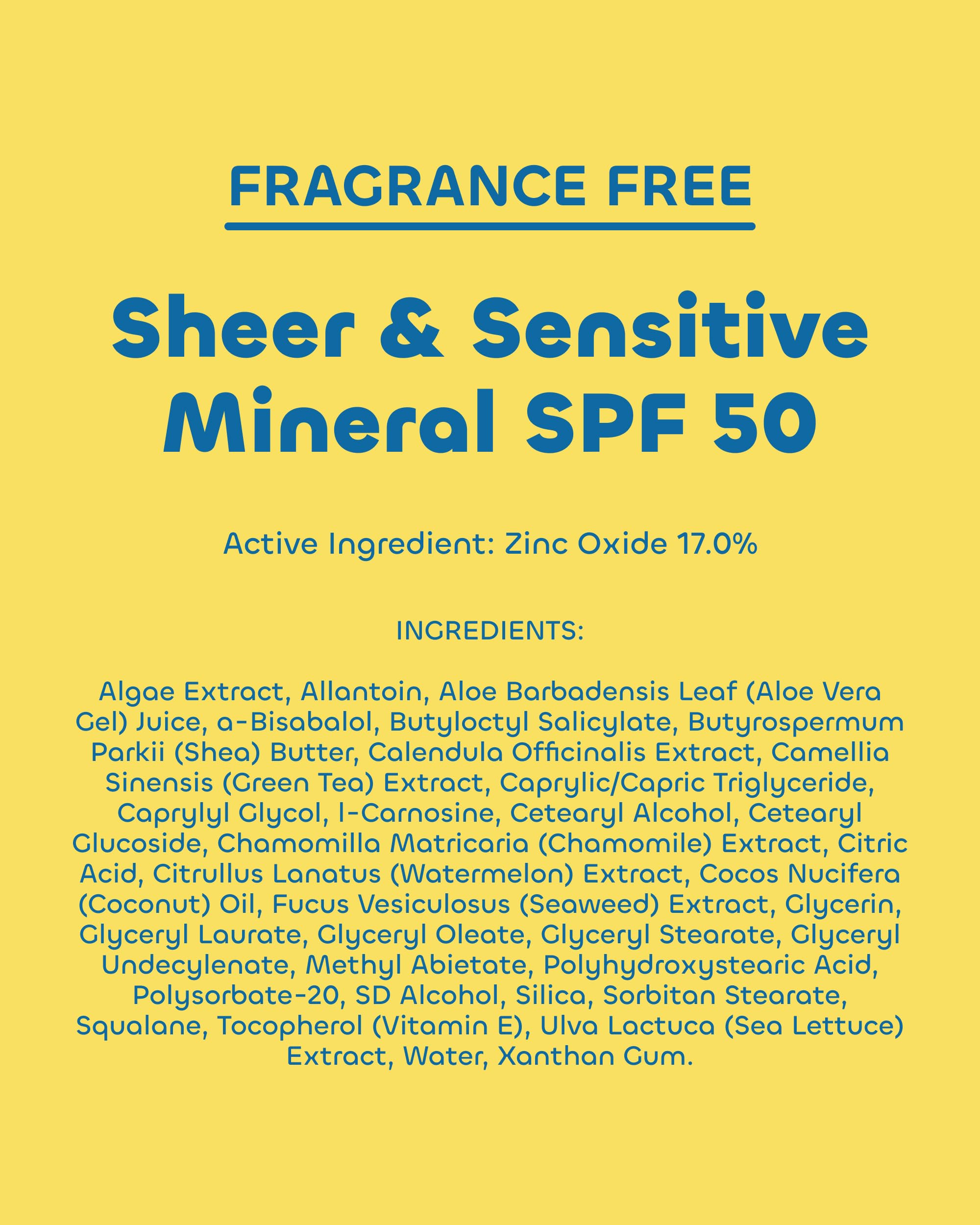 Seaweed Bath Co. Sheer Mineral Sensitive SPF 50 Broad Spectrum Sunscreen Spray - Fragrance Free, Non-Nano, Skin-Friendly Formula - 6 oz