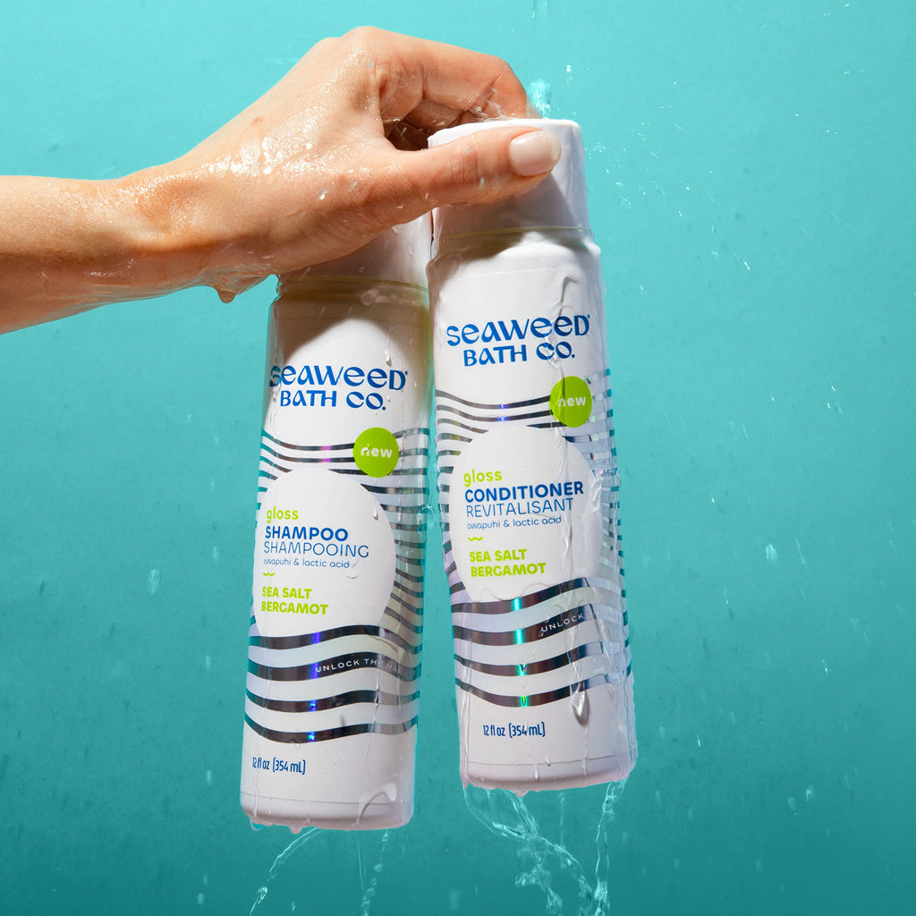Seaweed Bath Co. Gloss Shampoo – Sea Salt Bergamot Scent, 12 oz | Sustainably Harvested Seaweed & Awapuhi
