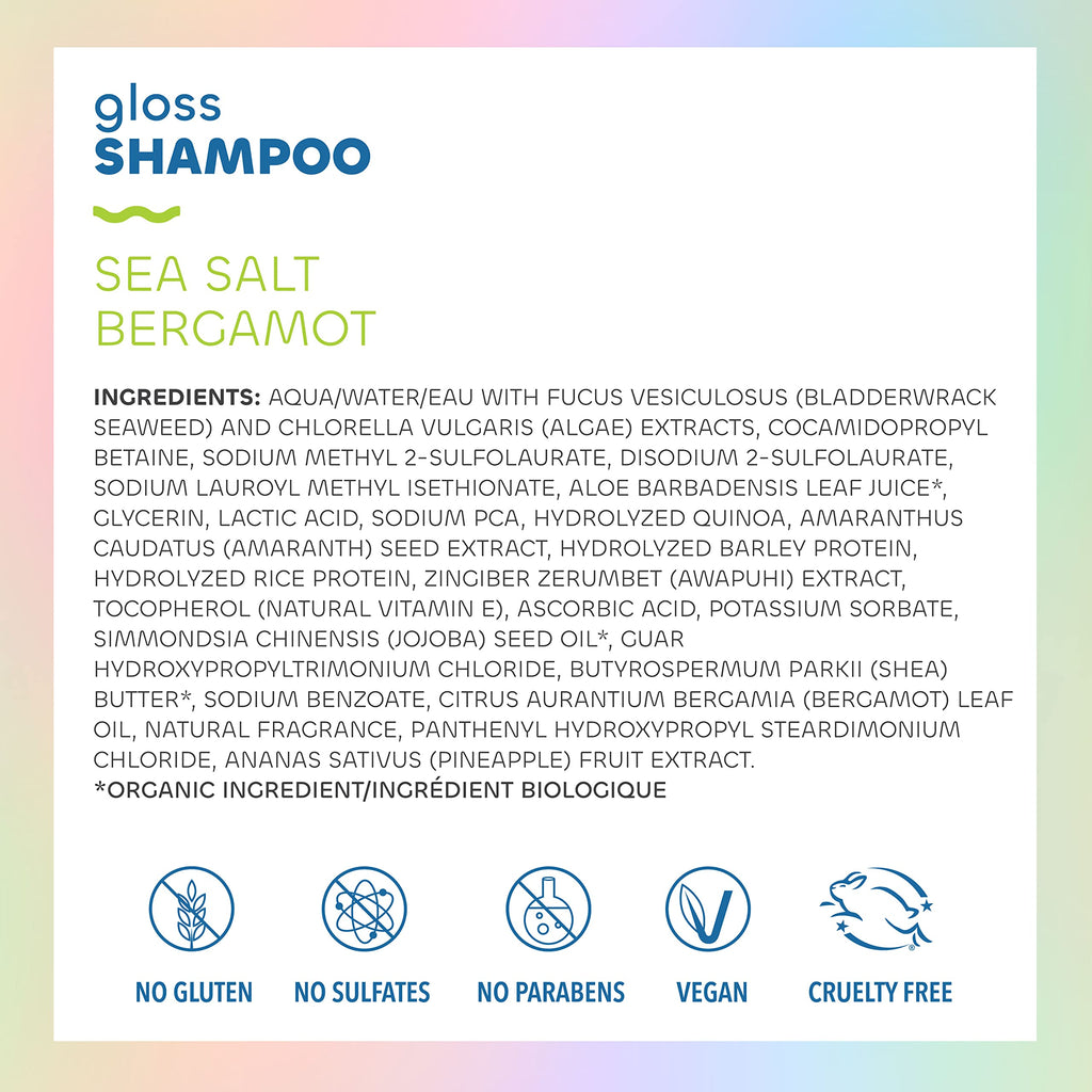 Seaweed Bath Co. Gloss Shampoo – Sea Salt Bergamot Scent, 12 oz | Sustainably Harvested Seaweed & Awapuhi