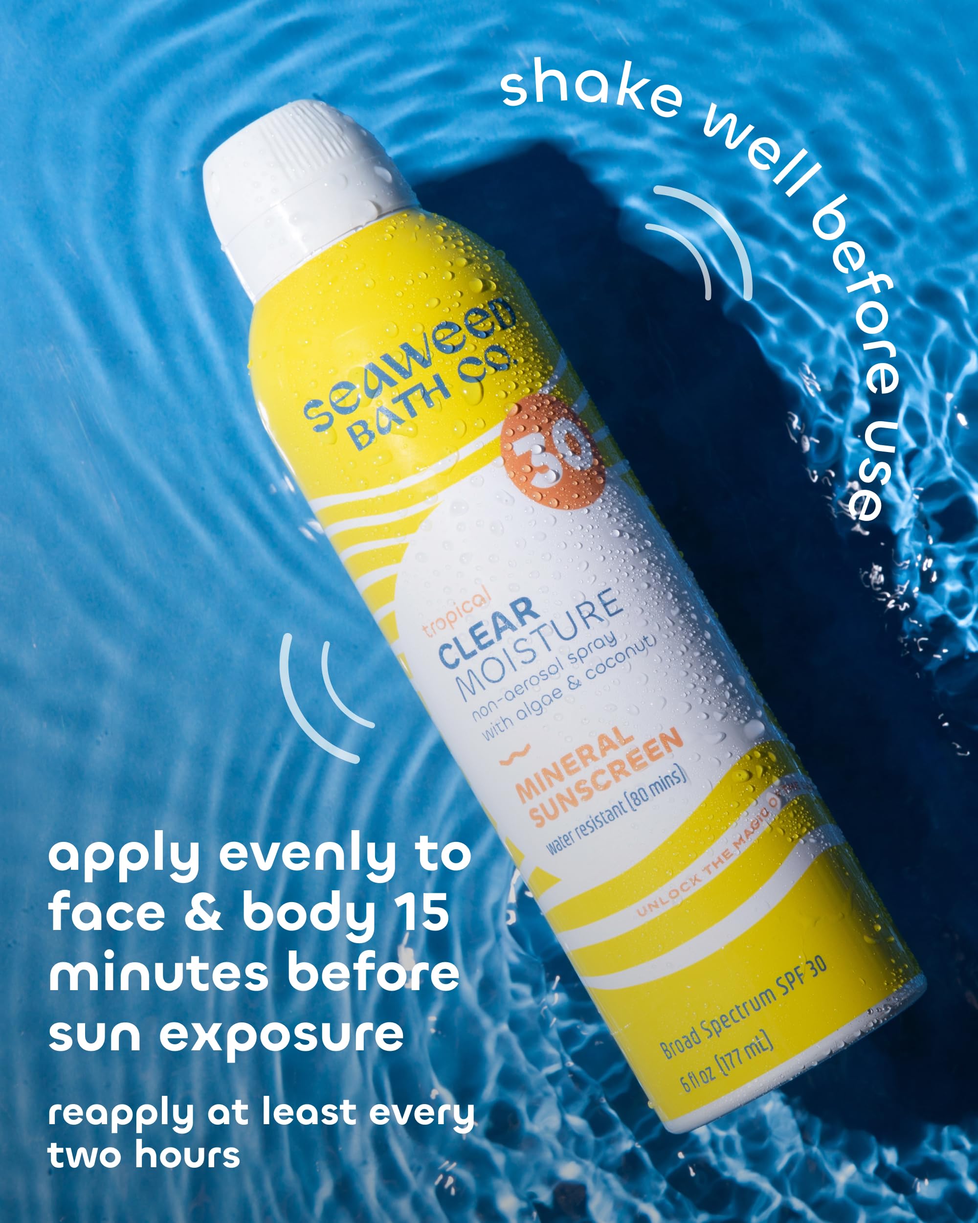 Seaweed Bath Co. Clear Moisture SPF 30 Mineral Sunscreen Spray – Broad Spectrum, Hydrating, Non-Nano Zinc, 6 oz