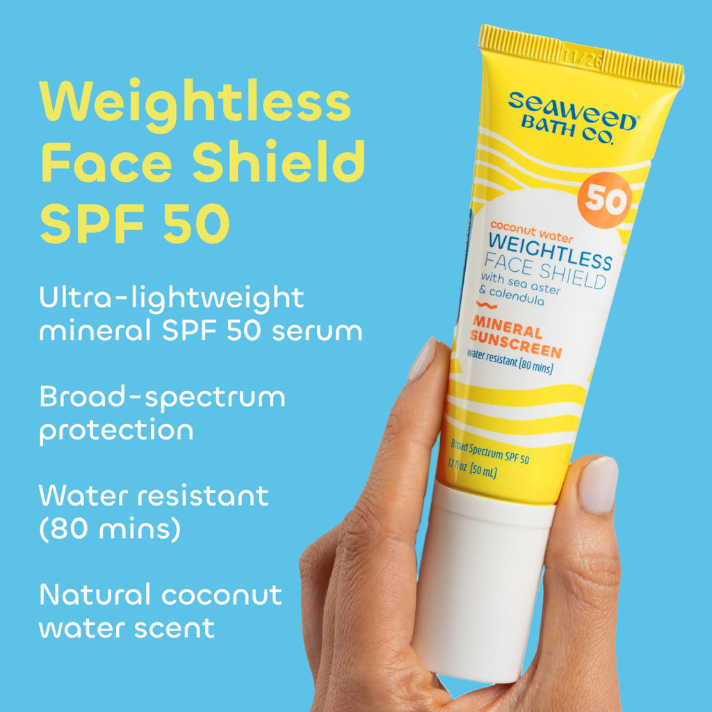 Seaweed Bath Co. Weightless Face Shield SPF 50 – Mineral Sunscreen Serum 1.7 oz