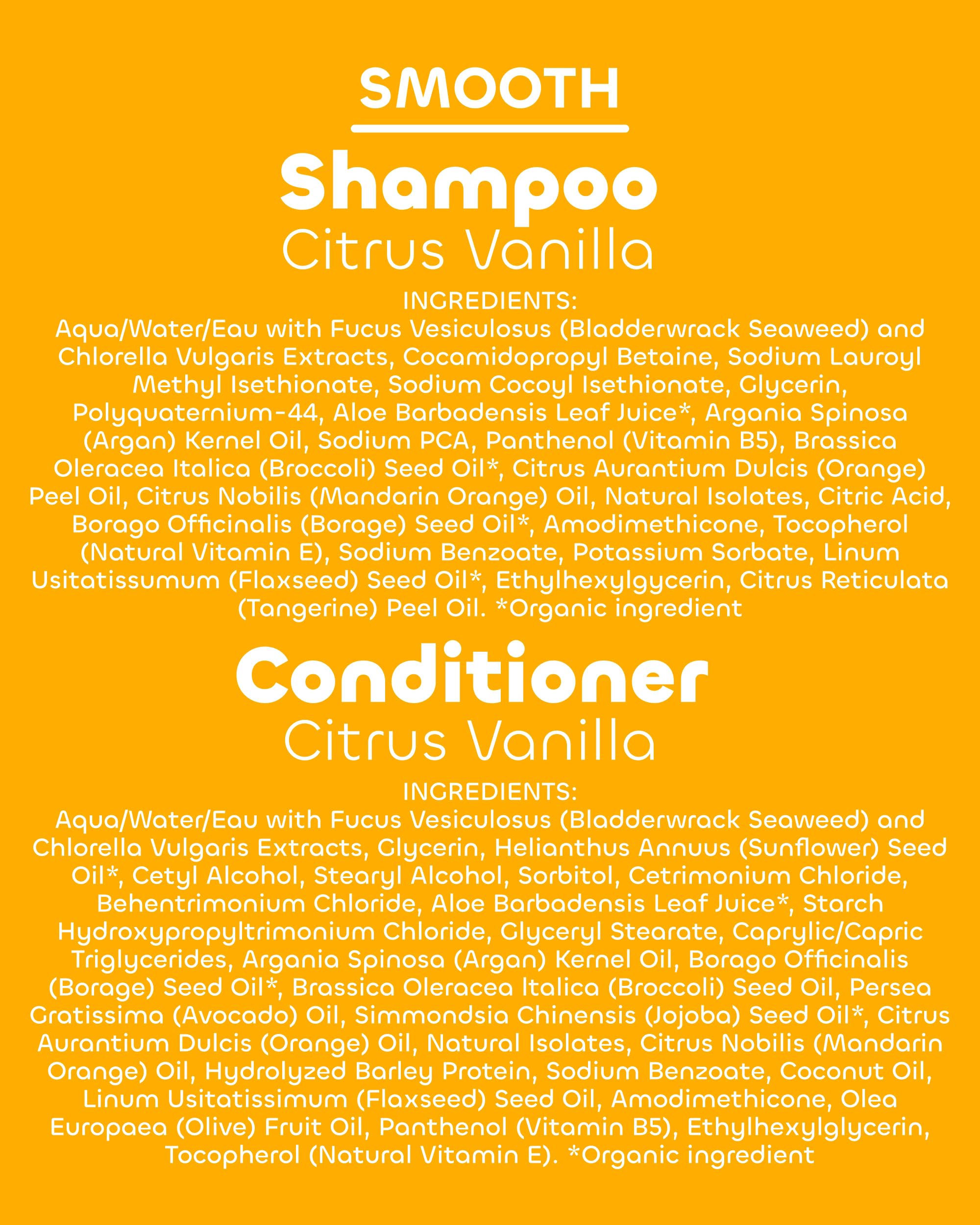 Seaweed Bath Co. Smooth Shampoo & Conditioner Set - Citrus Vanilla - Hydration with Aloe, Borage Oil & Broccoli Seed Oil