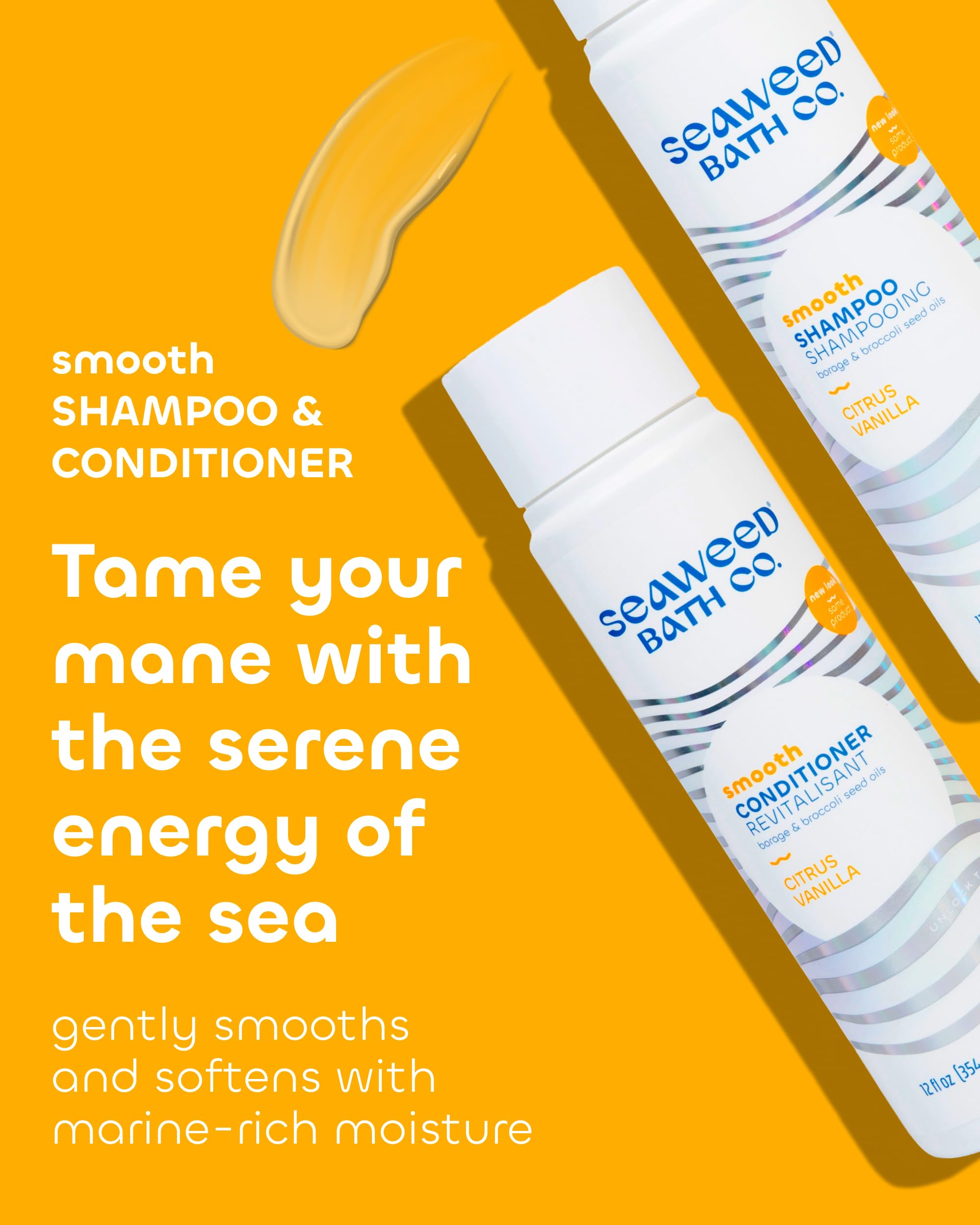 Seaweed Bath Co. Smooth Shampoo & Conditioner Set - Citrus Vanilla - Hydration with Aloe, Borage Oil & Broccoli Seed Oil