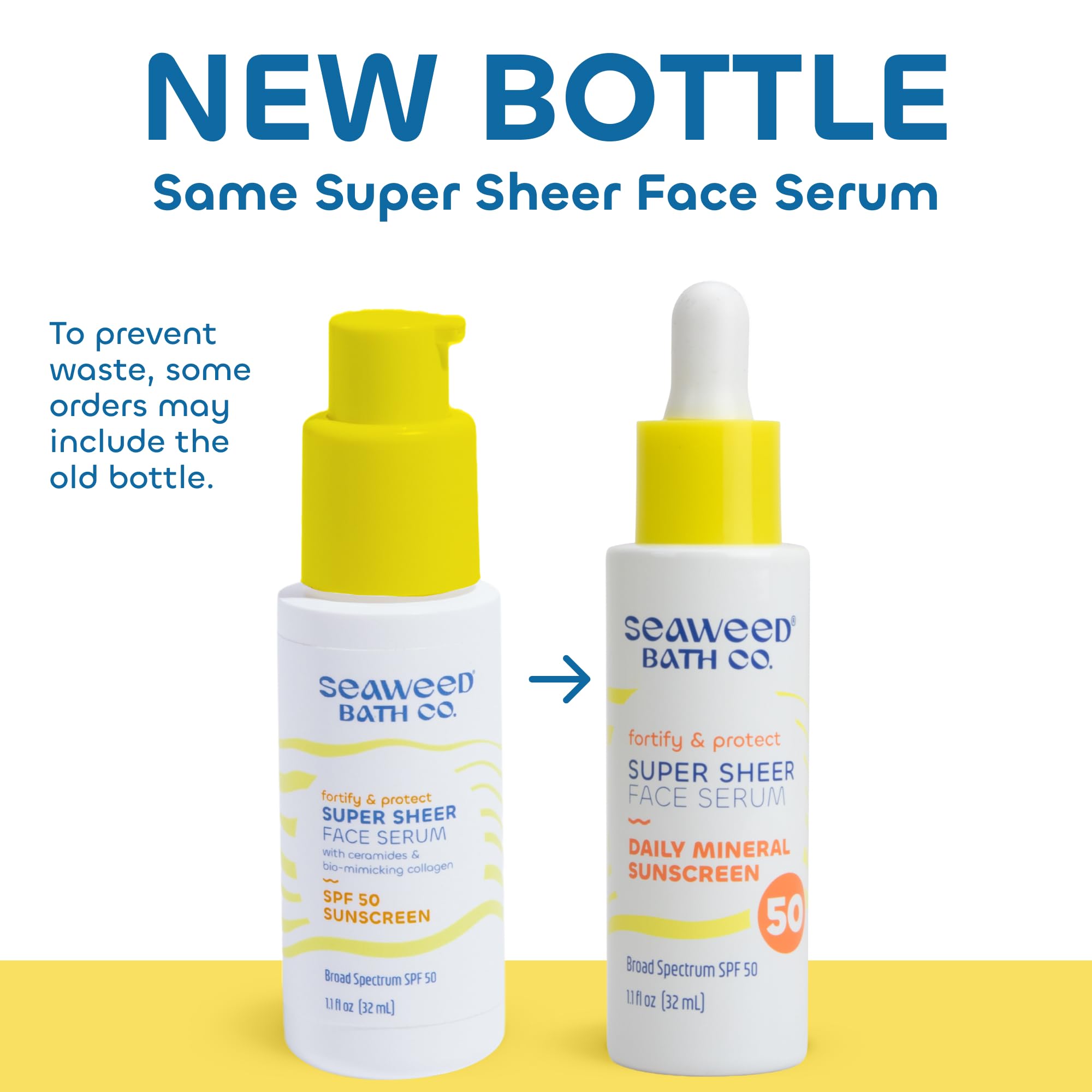Seaweed Bath Co. Fortify & Protect Super Sheer SPF 50 Facial Sunscreen – 1.1 oz, Broad Spectrum, Non-Tinted