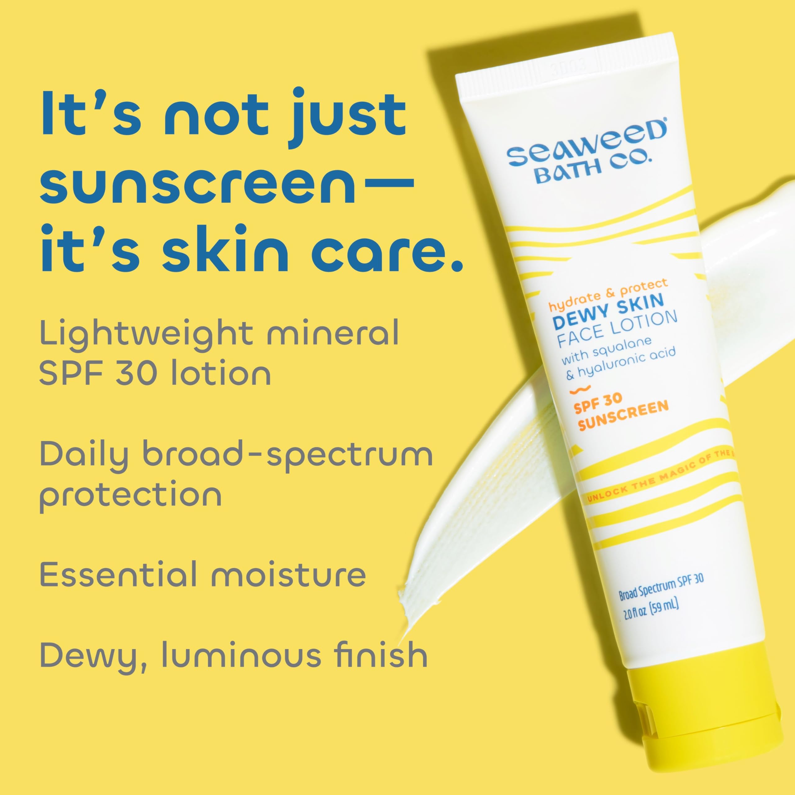 Seaweed Bath Co. Hydrate & Protect SPF 30 Broad Spectrum Zinc Oxide Facial Sunscreen, 2 oz — Hyaluronic Acid & Squalane