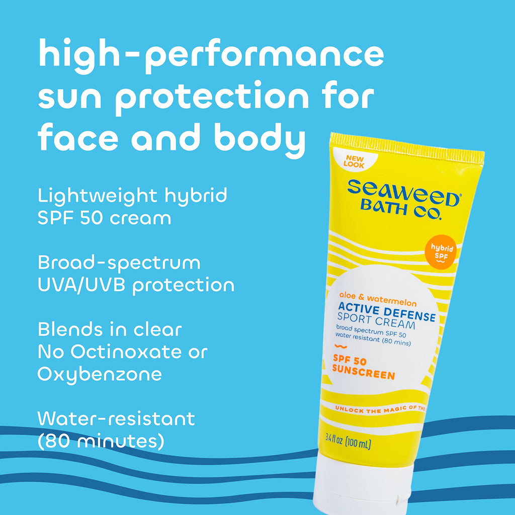 Seaweed Bath Co. Active Defense SPF 50 Sport Cream – Broad Spectrum Sunscreen