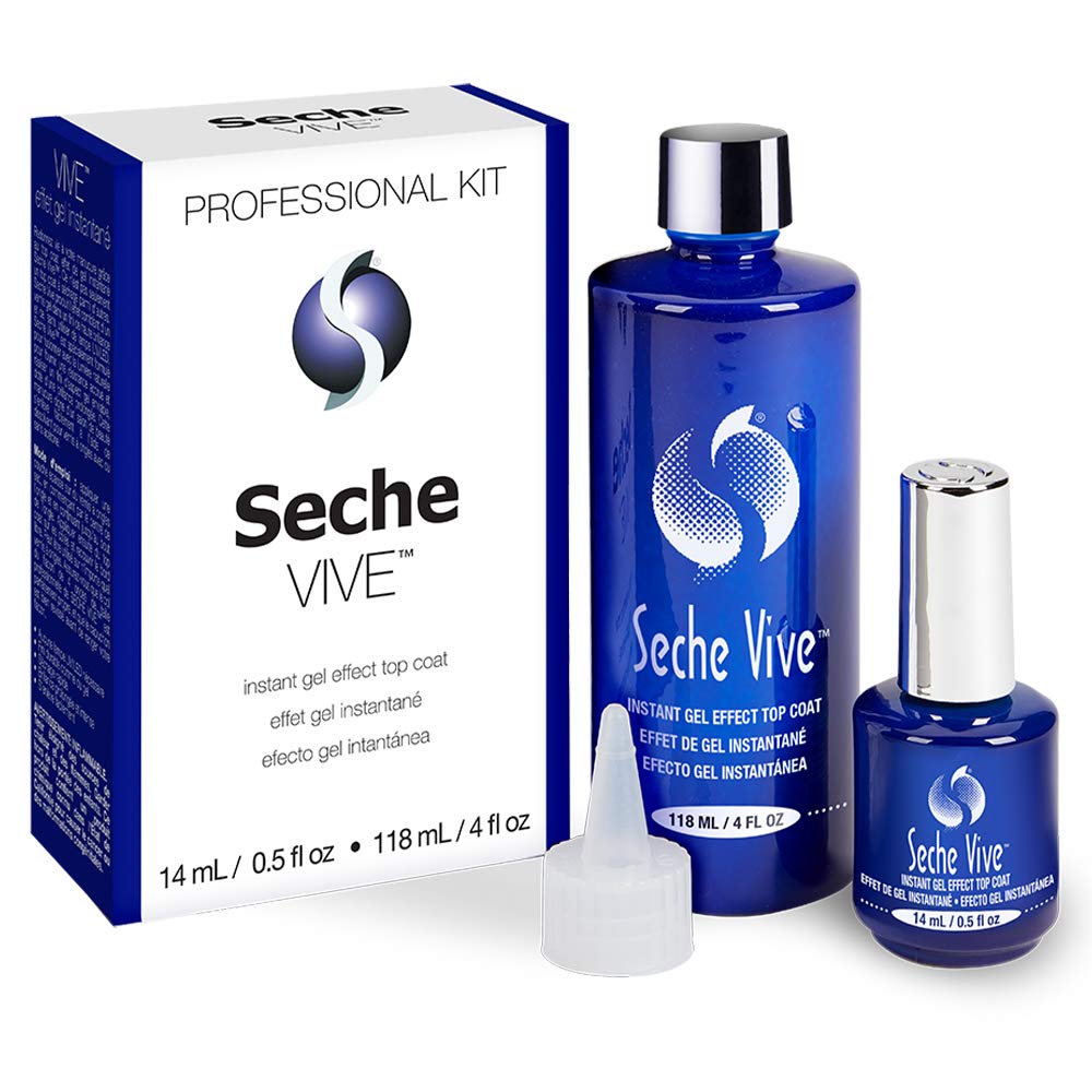 Seche Vive Professional Kit – Instant Gel Effect Top Coat for Nail Polish (4 oz & 0.5 oz Refill)