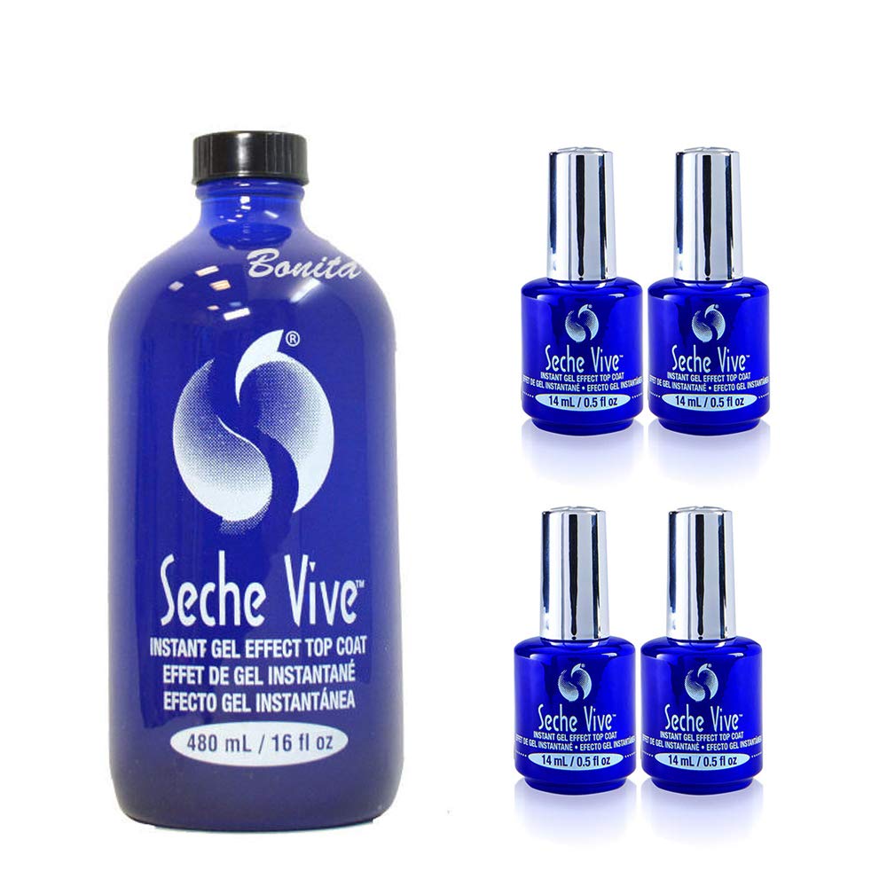 Seche Vive Professional Kit – Instant Gel Effect Top Coat for Nail Polish, 16 oz + 4x 0.5 oz Refills | High-Gloss Finish