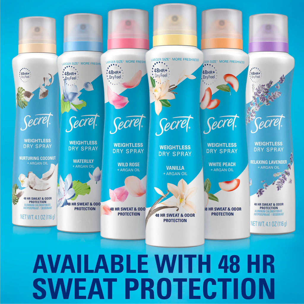 Secret Dry Spray Antiperspirant Deodorant – Nurturing Coconut & Argan Oil, 4.1 oz Pack of 3