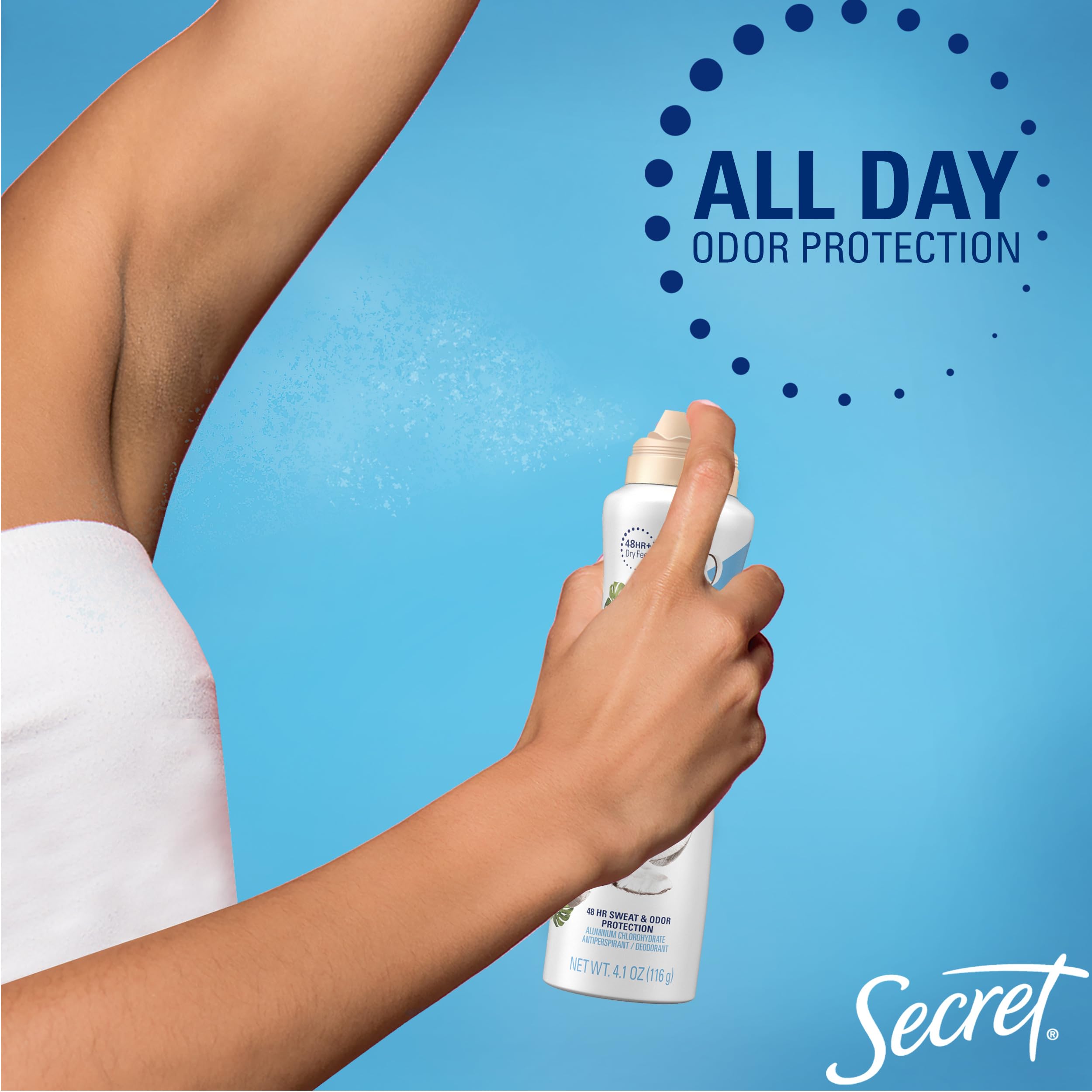 Secret Dry Spray Antiperspirant Deodorant – Nurturing Coconut & Argan Oil, 4.1 oz Pack of 3