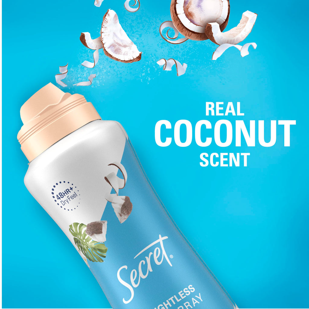 Secret Dry Spray Antiperspirant Deodorant – Nurturing Coconut & Argan Oil, 4.1 oz Pack of 3