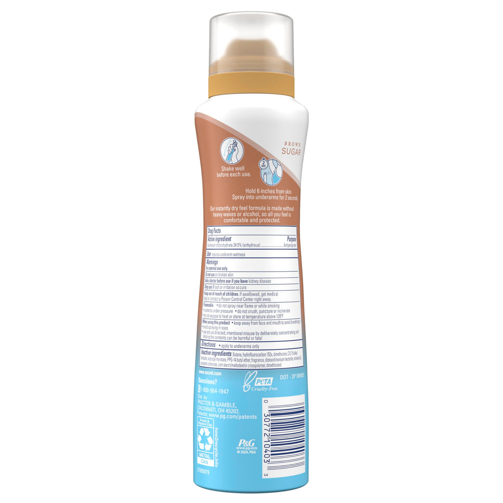 Secret Dry Spray Antiperspirant Deodorant for Women – 48-Hour Weightless Protection, Brown Sugar Scent, Pack of 3 (4.1 oz each)