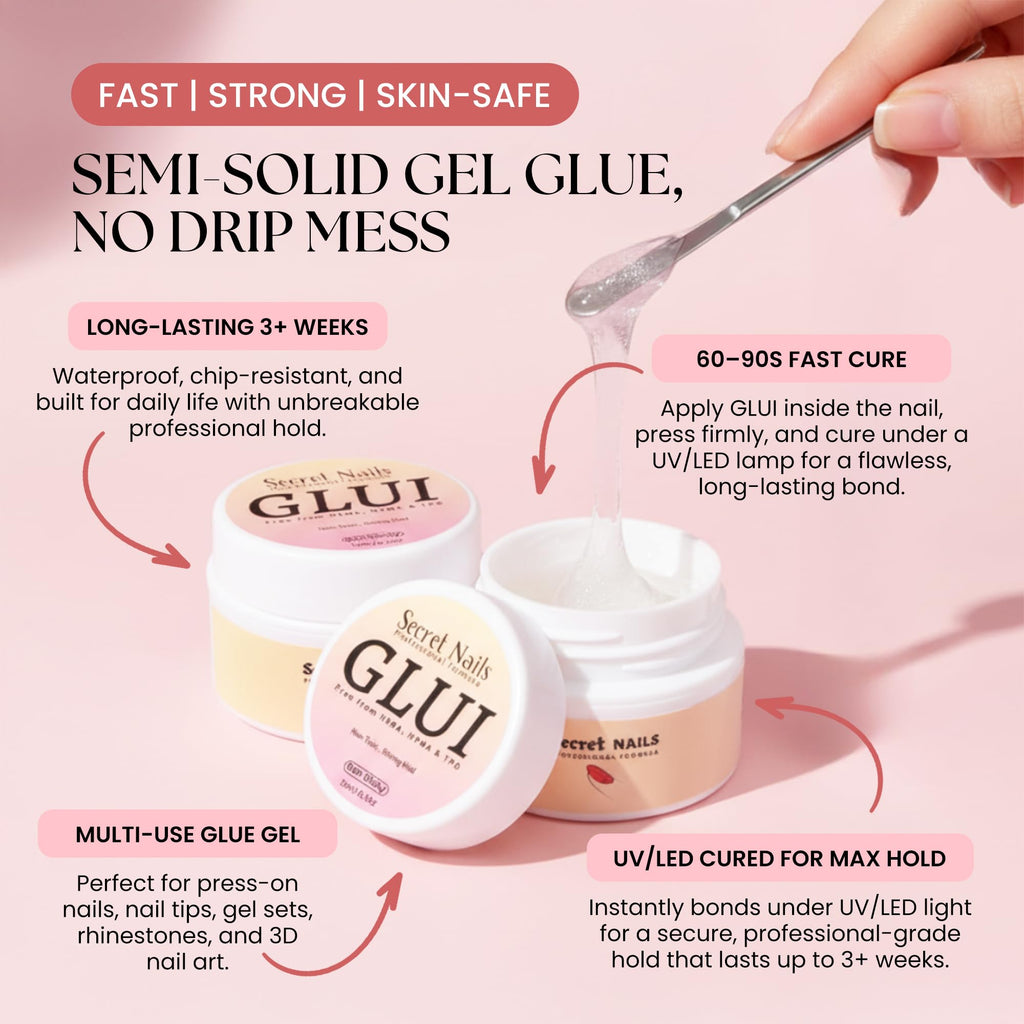 GLUI by Secret Nails – Extra-Strong Press-On Nail Glue Gel (15ml) | Long-Lasting Bond