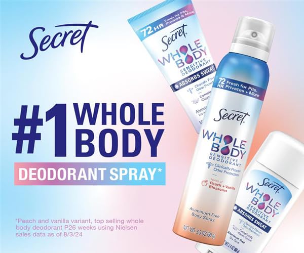Secret Whole Body Deodorant Stick for Women — Unscented, Aluminum-Free, 72 HR Protection, 2.4 oz