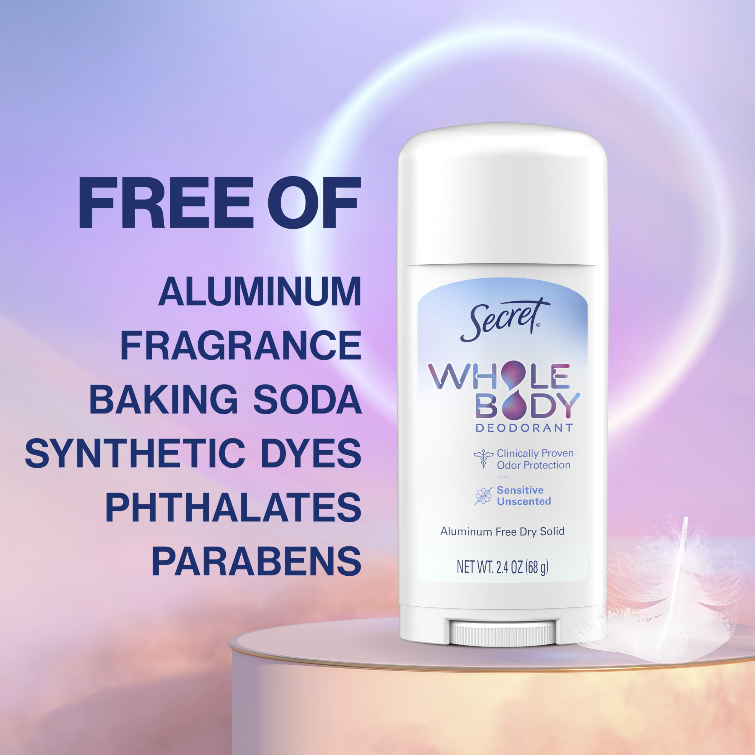 Secret Whole Body Deodorant Stick for Women — Unscented, Aluminum-Free, 72 HR Protection, 2.4 oz