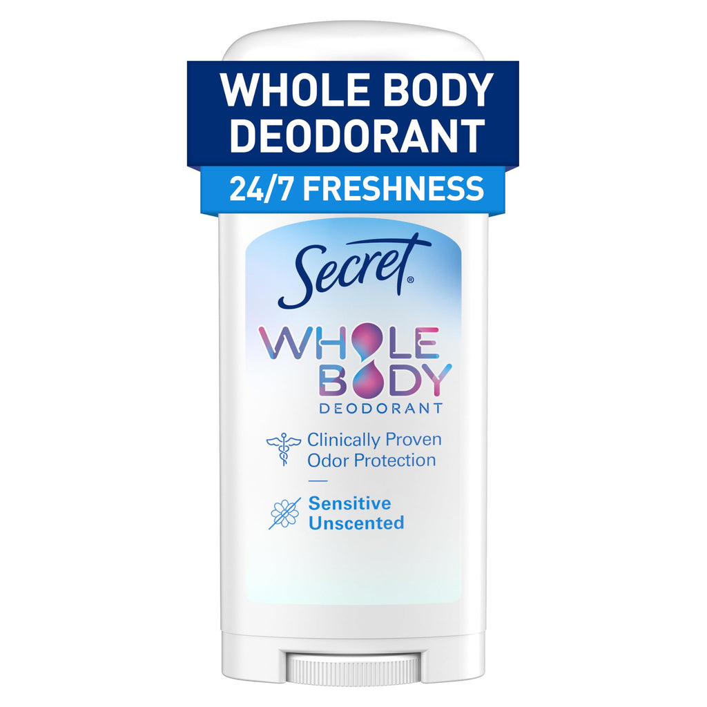Secret Whole Body Deodorant Stick for Women — Unscented, Aluminum-Free, 72 HR Protection, 2.4 oz