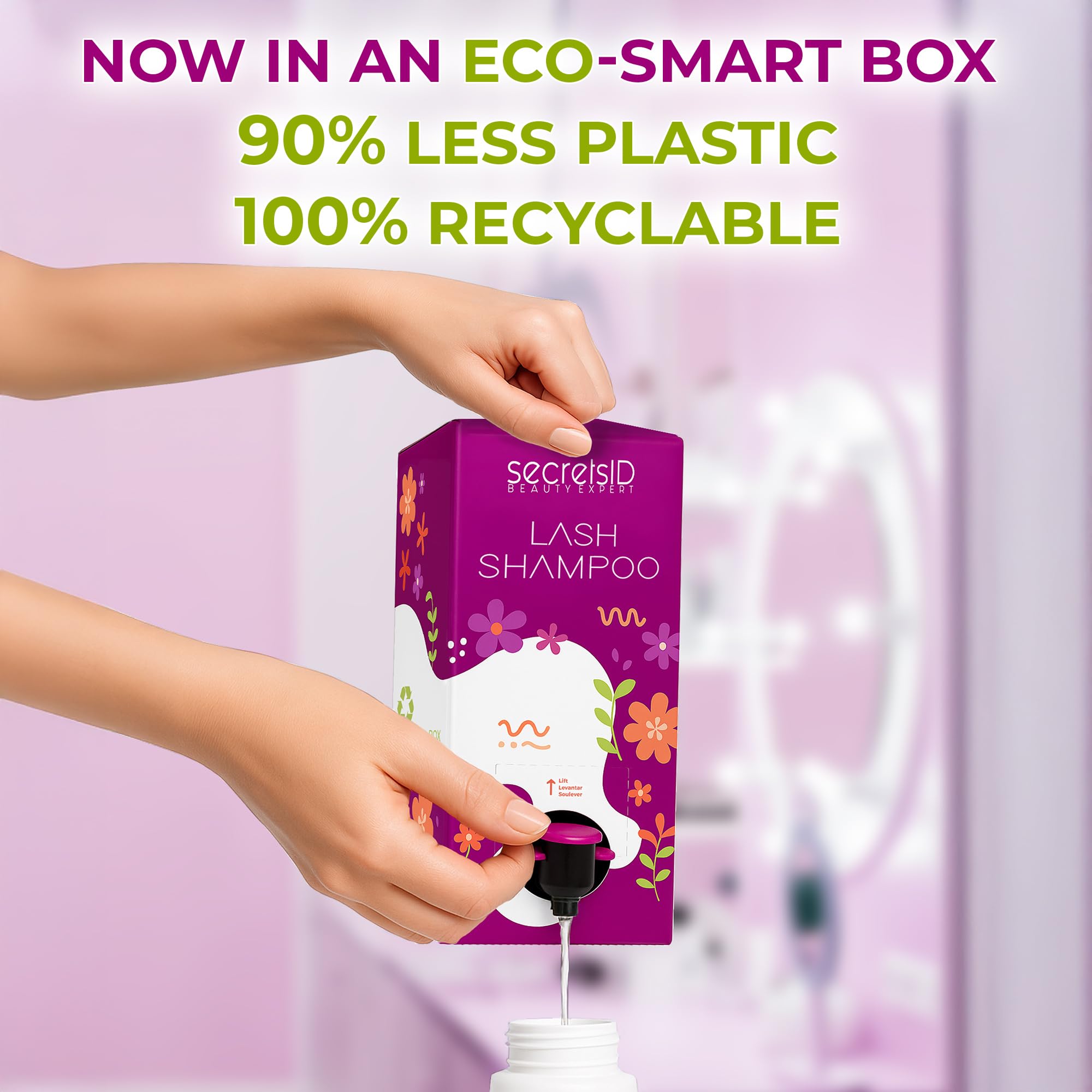 SecretsID Pro Lash Shampoo for Extensions – 4L Eco-Refill + 50 Cards