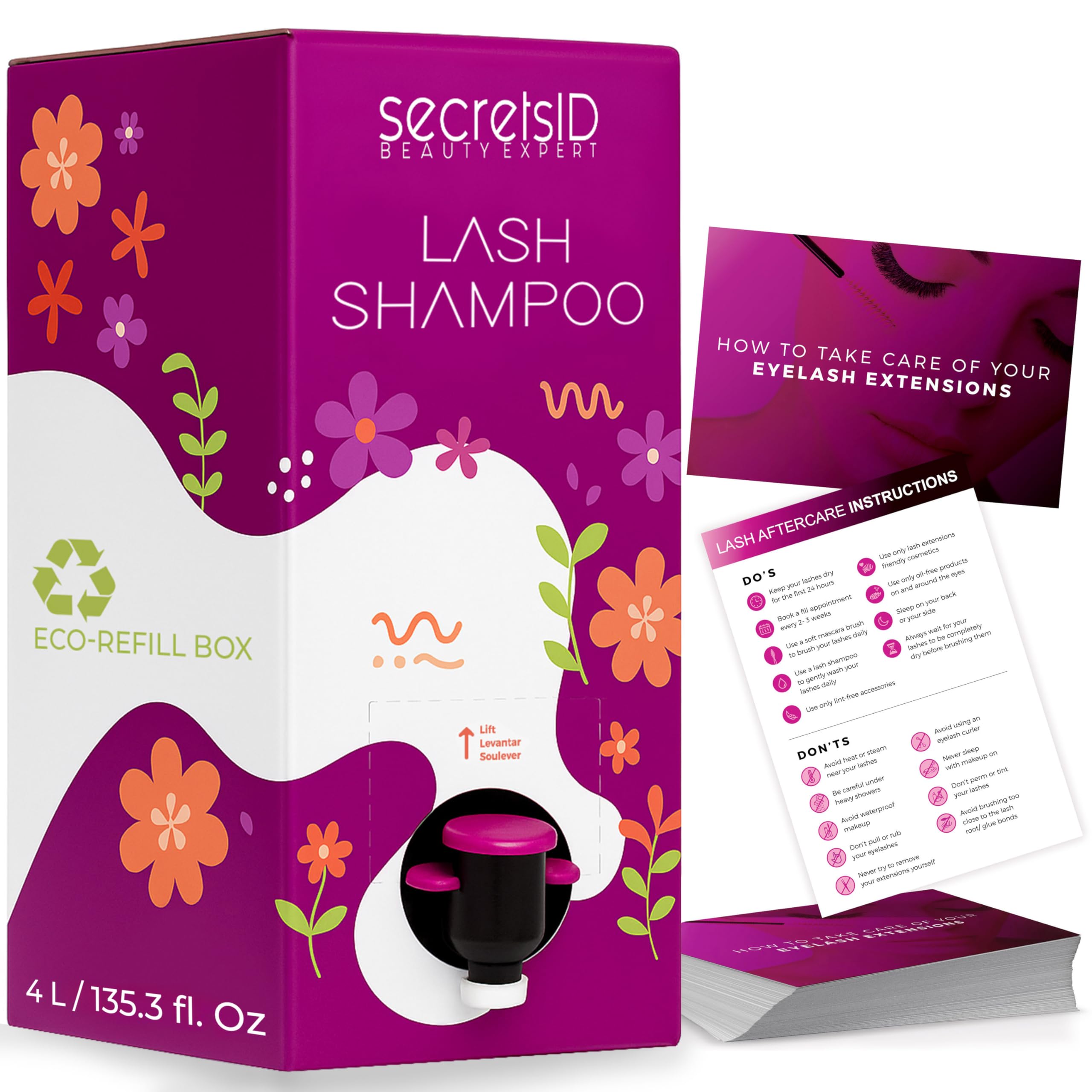 SecretsID Pro Lash Shampoo for Extensions – 4L Eco-Refill + 50 Cards