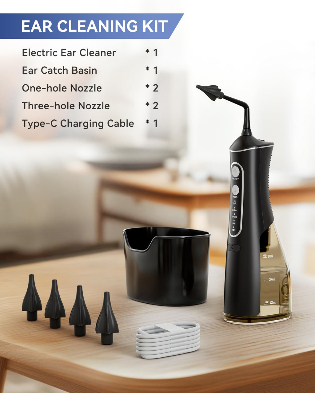 SEEDEAR Electric Ear Wax Removal Kit — 4 Water Pressure Modes, 300ml Tank, IPX7 Waterproof
