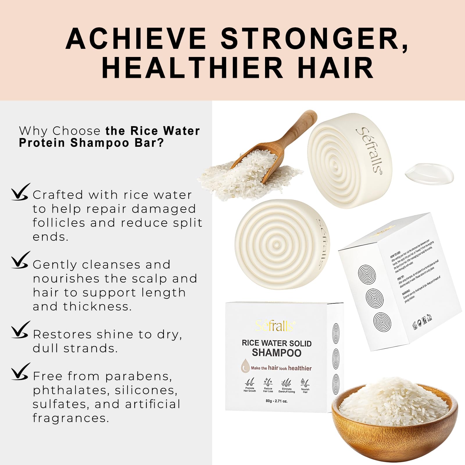 Sefralls Rice Water Hair Care Set – Solid Shampoo & Conditioner Bars | 2-Pack – Paraben, Sulfate & Silicone Free