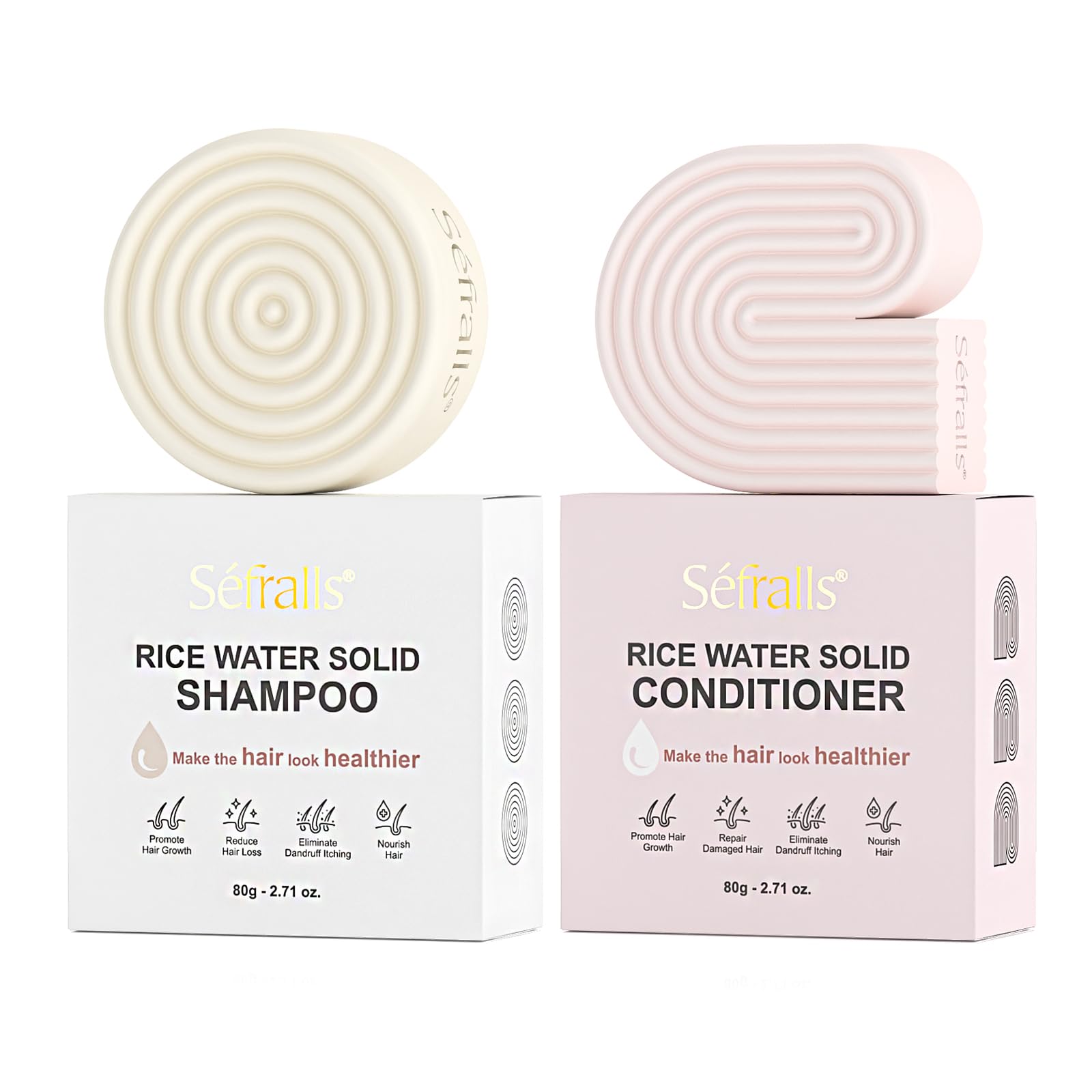 Sefralls Rice Water Hair Care Set – Solid Shampoo & Conditioner Bars | 2-Pack – Paraben, Sulfate & Silicone Free